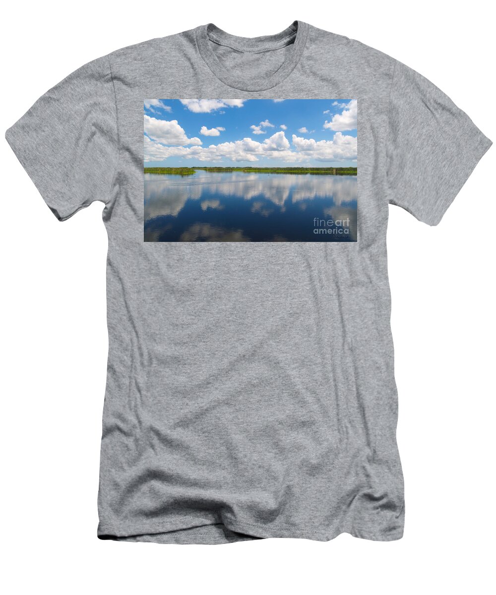 Marsh T-Shirt featuring the photograph Skyscape Reflections Blue Cypress Marsh Conservation Area Florida C2 by Ricardos Creations