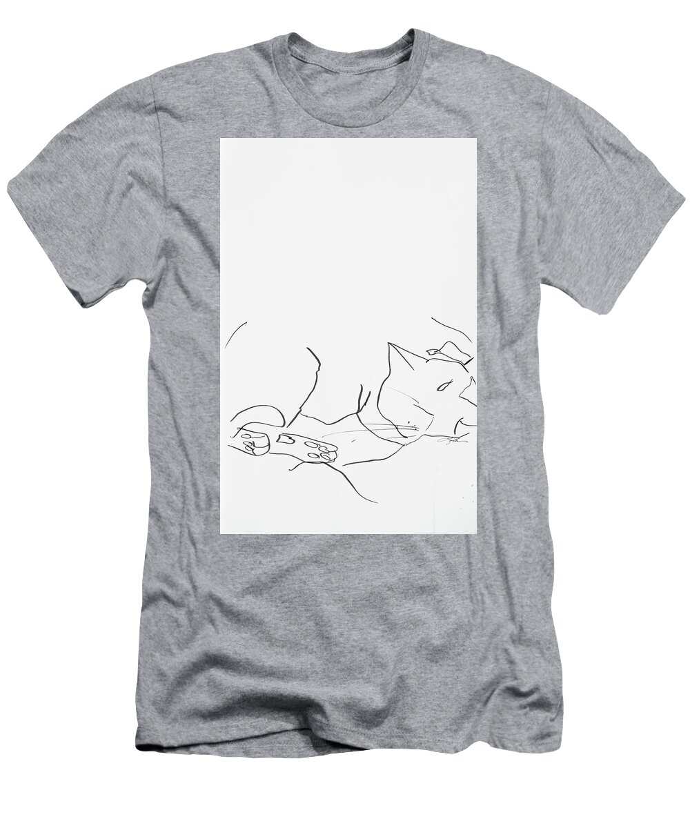 Leela T-Shirt featuring the drawing Sleeping Cat II by Leela Payne