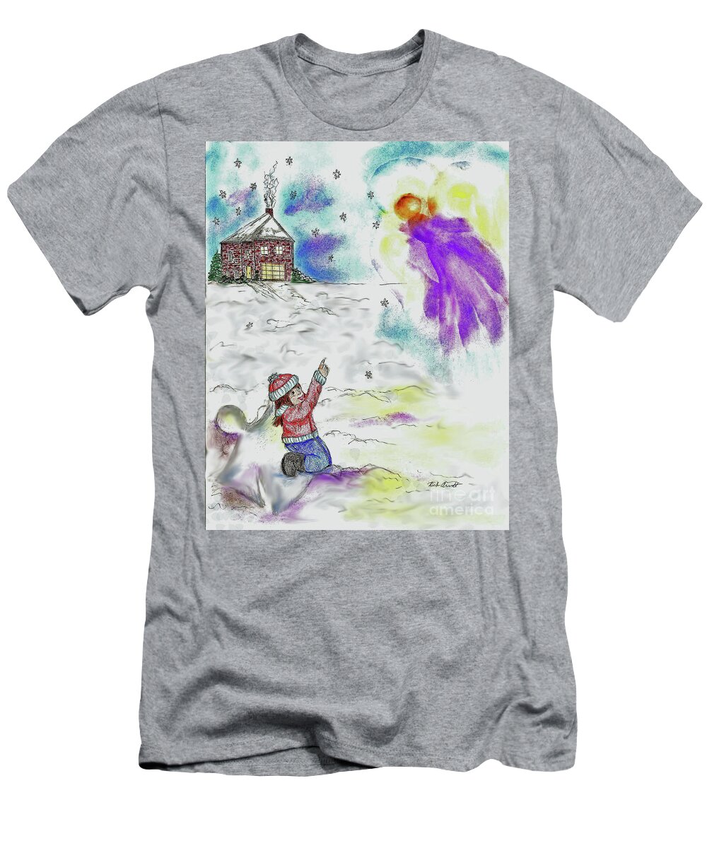 Snow T-Shirt featuring the painting Snow Angels by Deb Arndt