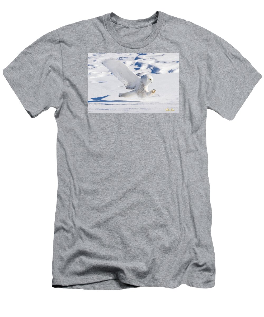 Animals T-Shirt featuring the photograph Snowy Owl Pouncing by Rikk Flohr