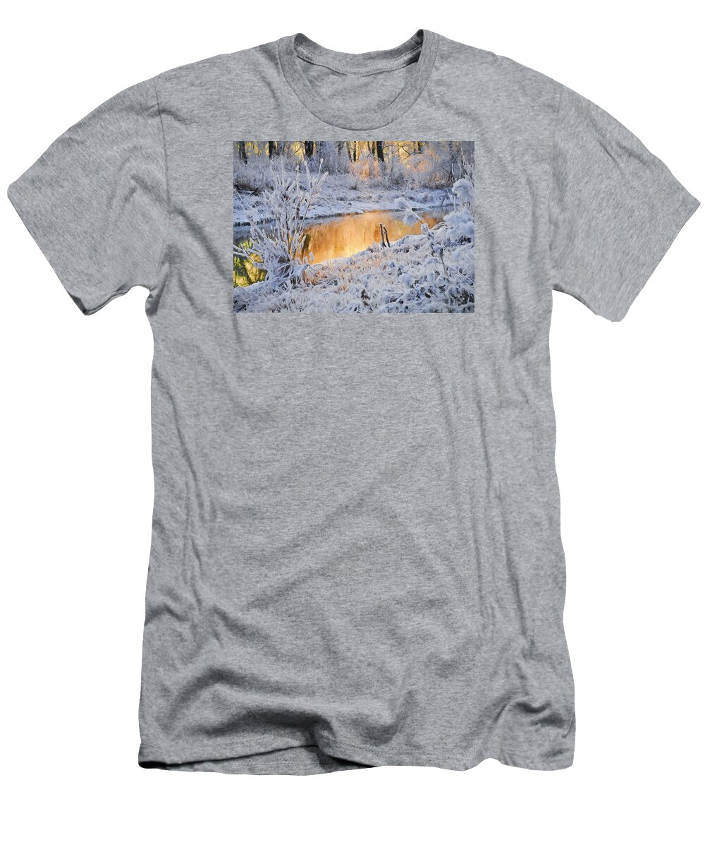 Landscape T-Shirt featuring the digital art Snowy Sunset by Charmaine Zoe