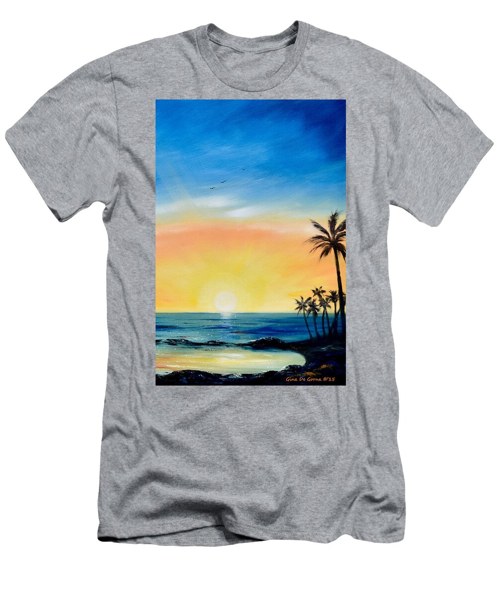 Art T-Shirt featuring the painting Sometimes I Wonder - Vertical Sunset by Gina De Gorna