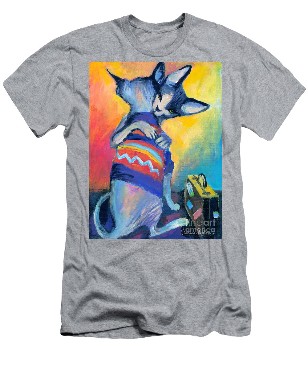 Sphynx Cat Picture T-Shirt featuring the painting Sphynx Cats Friends by Svetlana Novikova