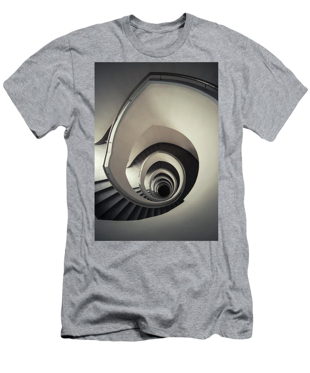 Spiral Staircase T-Shirt featuring the photograph Spiral staircase in beige tones by Jaroslaw Blaminsky