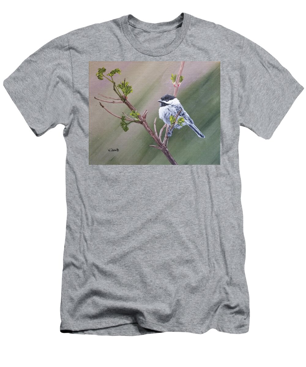 Bird T-Shirt featuring the painting Spring Chickadee by Wendy Shoults