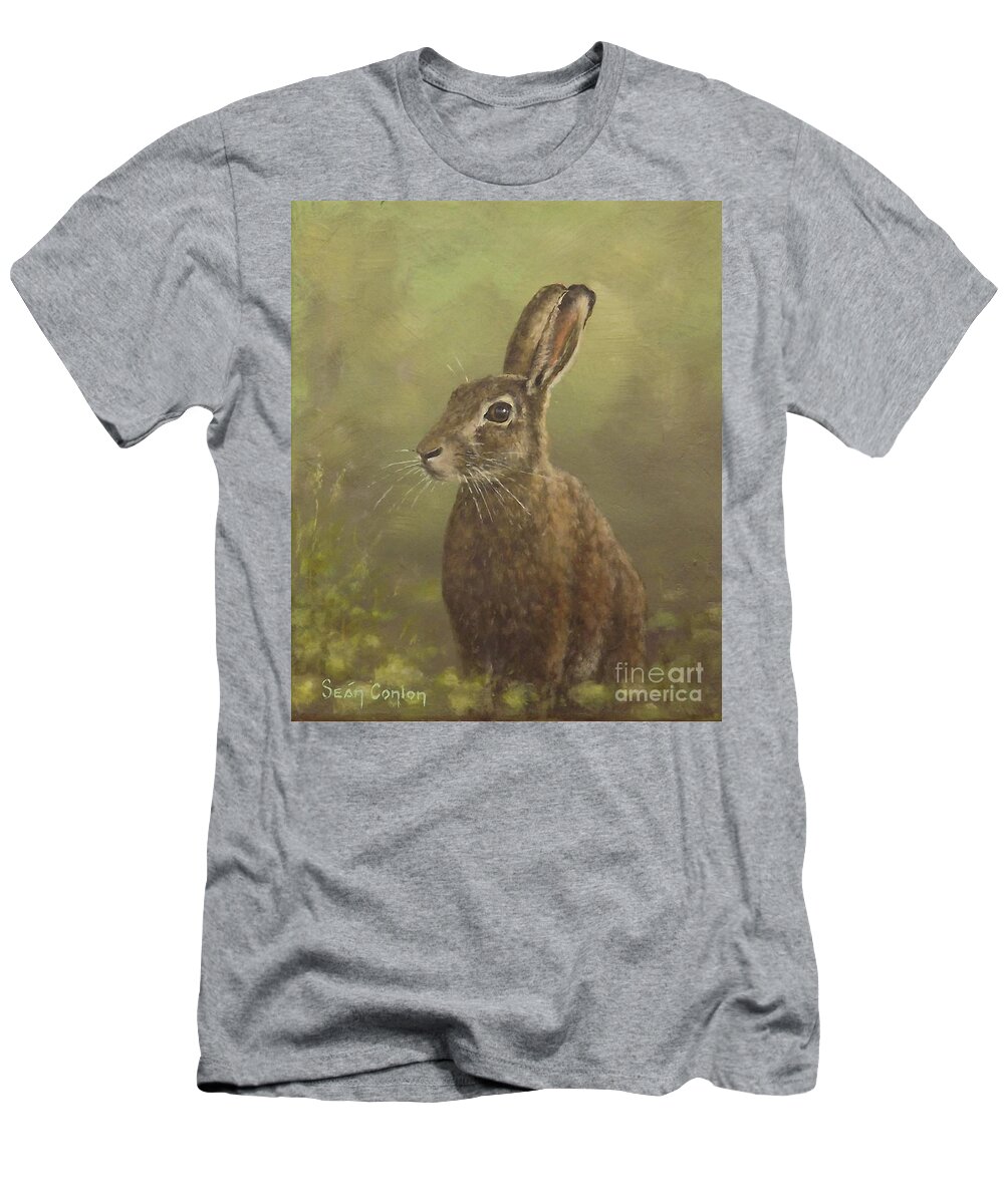 Landscape T-Shirt featuring the painting Spring Hare by Sean Conlon