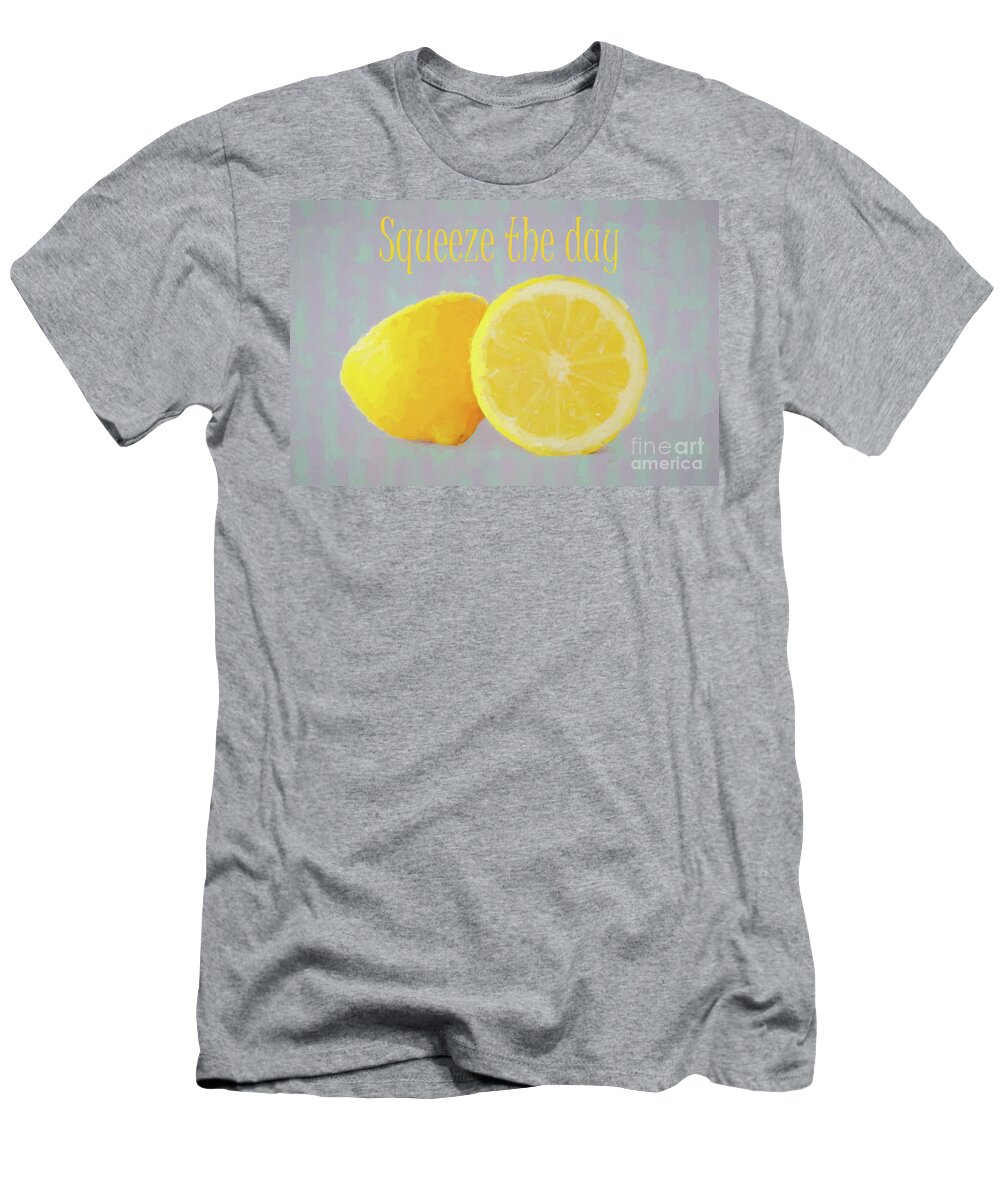 Fruit T-Shirt featuring the mixed media Squeeze The Day by Susan Lafleur