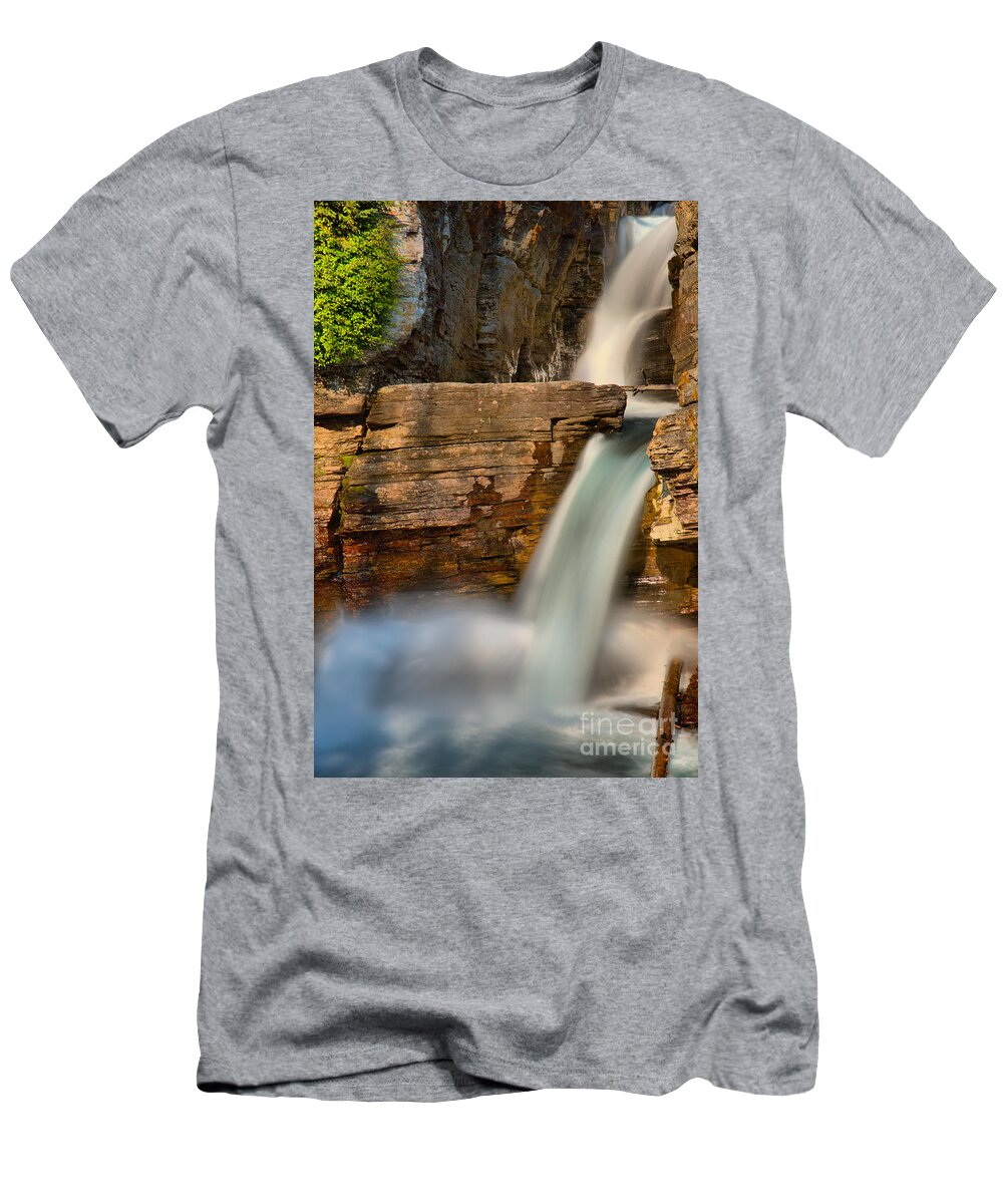 St Mary Falls T-Shirt featuring the photograph St Mary Falls Sunrise Portrait by Adam Jewell