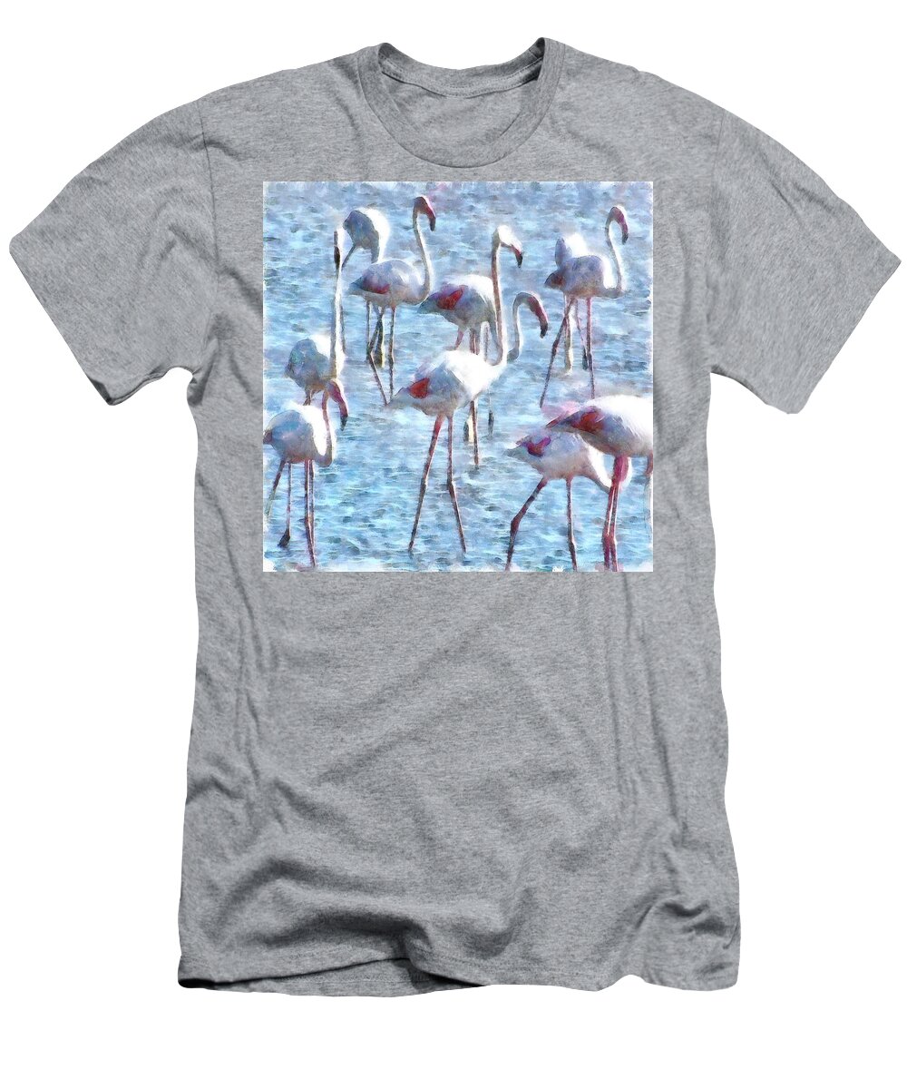 Flamingo T-Shirt featuring the painting Stand Out In the Crowd Flamingo Watercolor by Taiche Acrylic Art