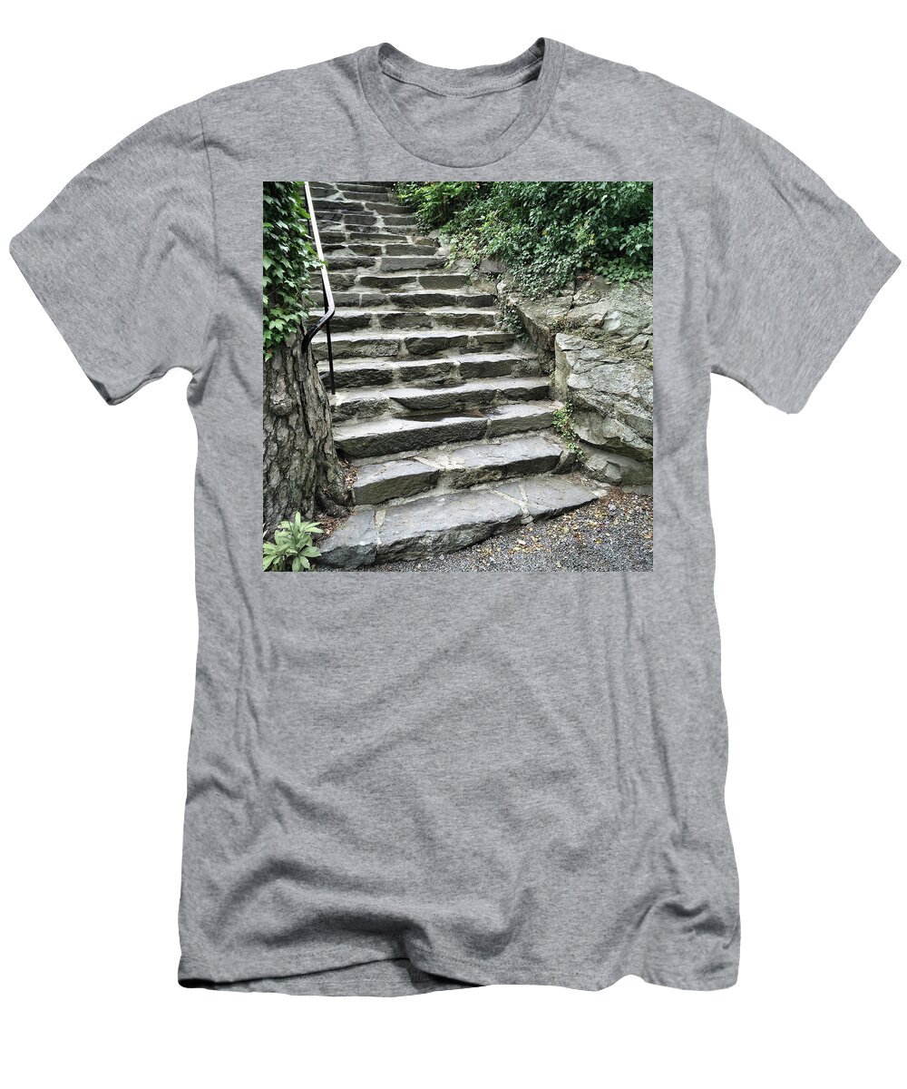 Staircase T-Shirt featuring the photograph Stone steps in summer garden by GoodMood Art