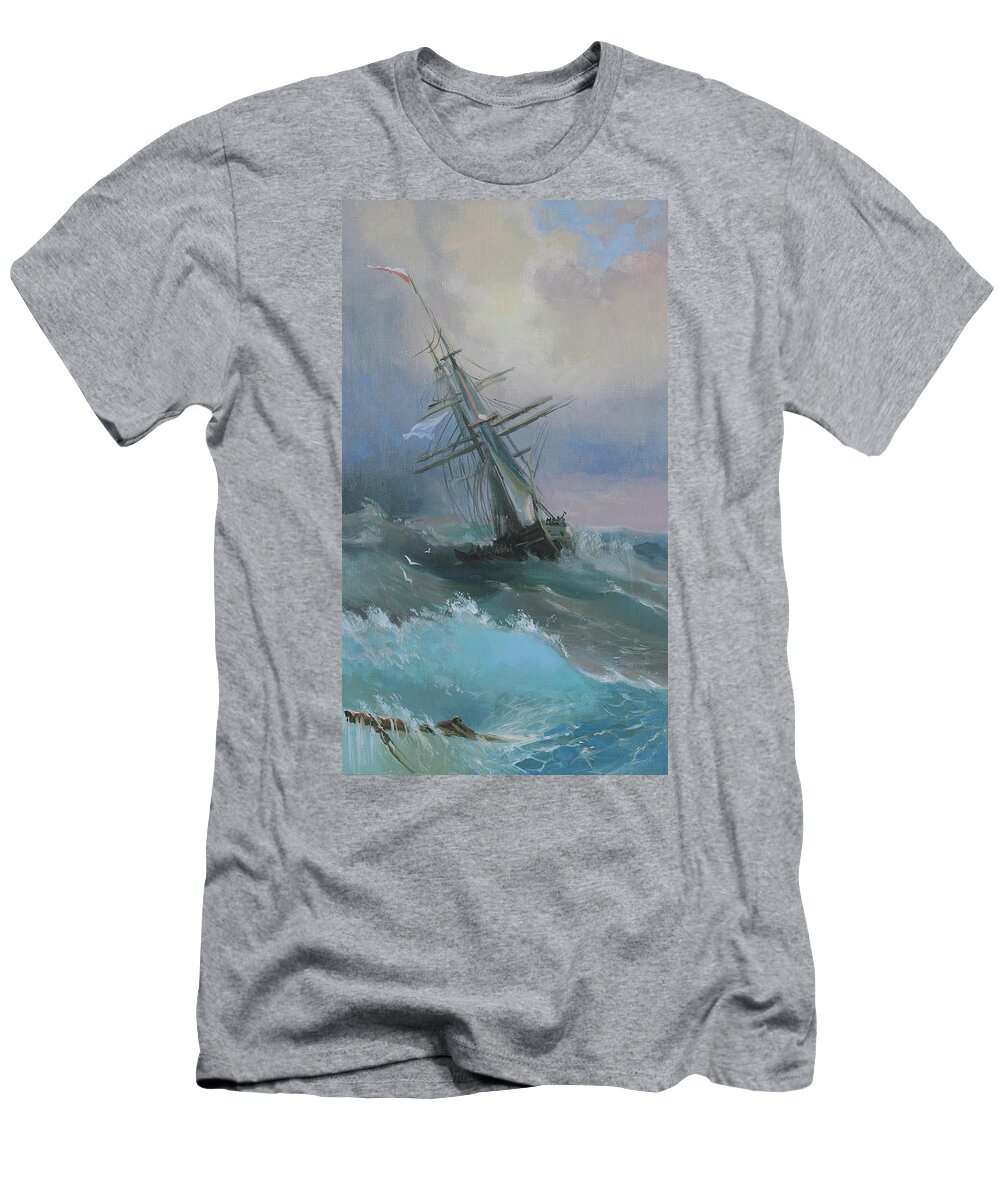 Russian Artists New Wave T-Shirt featuring the painting Stormy Sails by Ilya Kondrashov