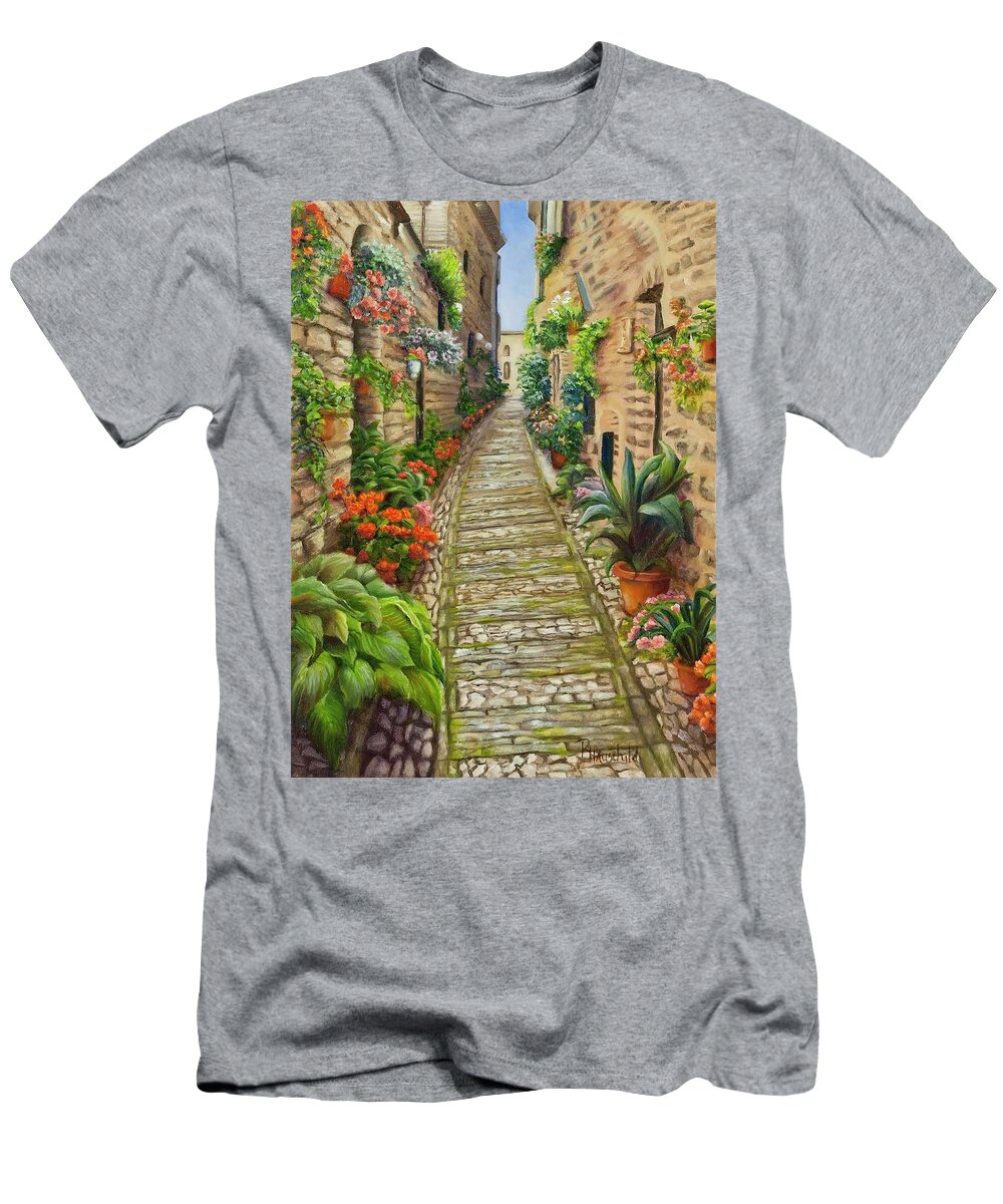 Old T-Shirt featuring the painting Strolling Spello, Italy by Rebecca Hauschild