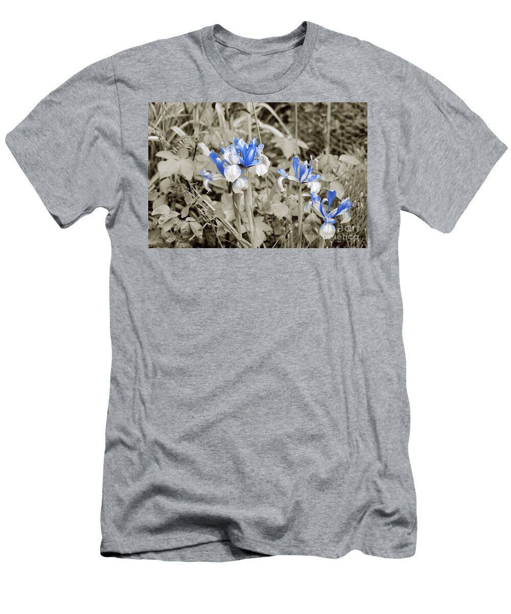 Irises In Blue T-Shirt featuring the photograph Study in Blue. Two. by Elena Perelman