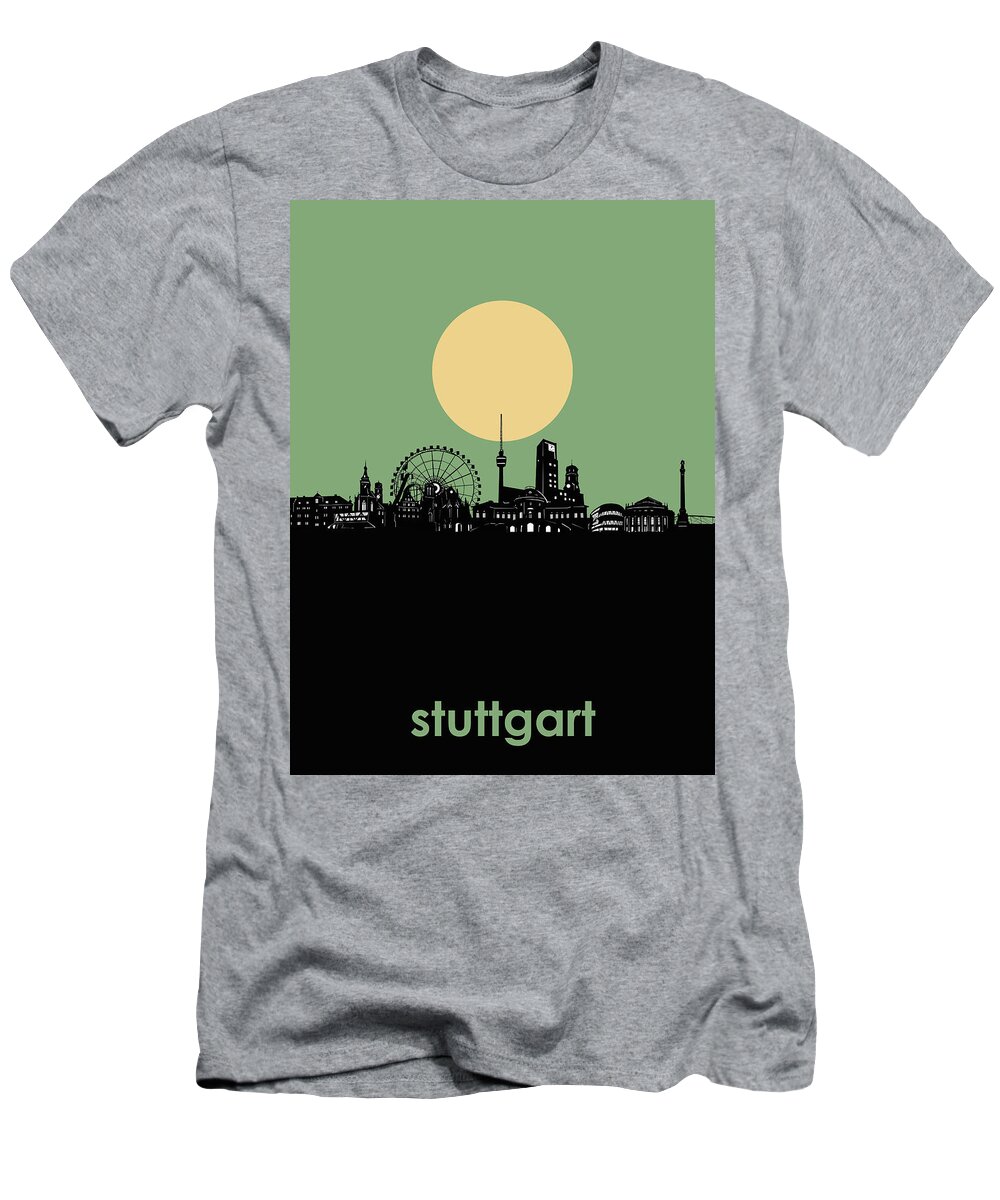 Stuttgart T-Shirt featuring the digital art Stuttgart Skyline Minimalistic by Bekim M