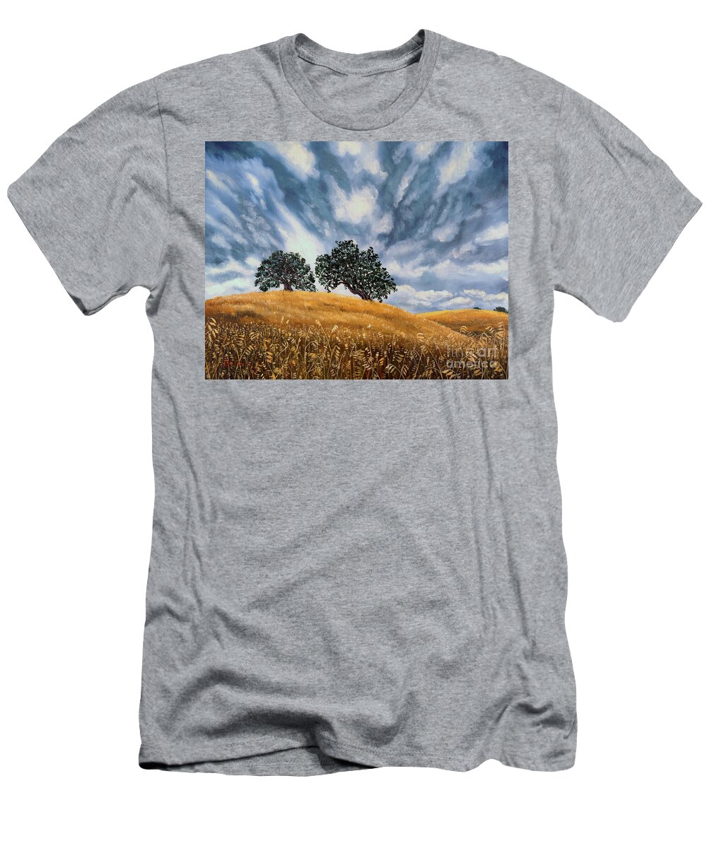 California T-Shirt featuring the painting Sudden Storm in May by Laura Iverson