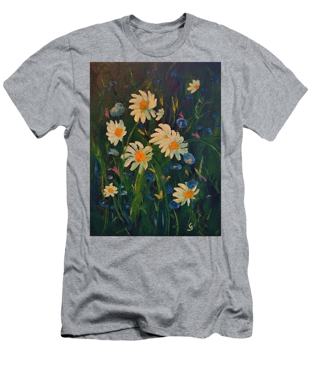 Summer Daisies T-Shirt featuring the painting Summer Daisies     36 37   by Cheryl Nancy Ann Gordon