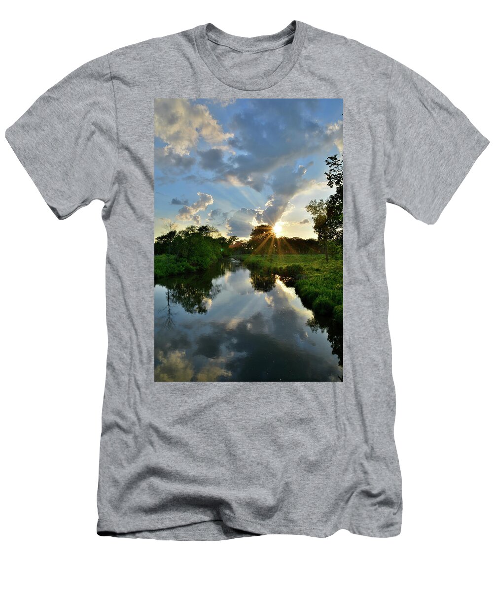 Glacial Park T-Shirt featuring the photograph Sun Breaks Through at Sunset in Glacial Park by Ray Mathis