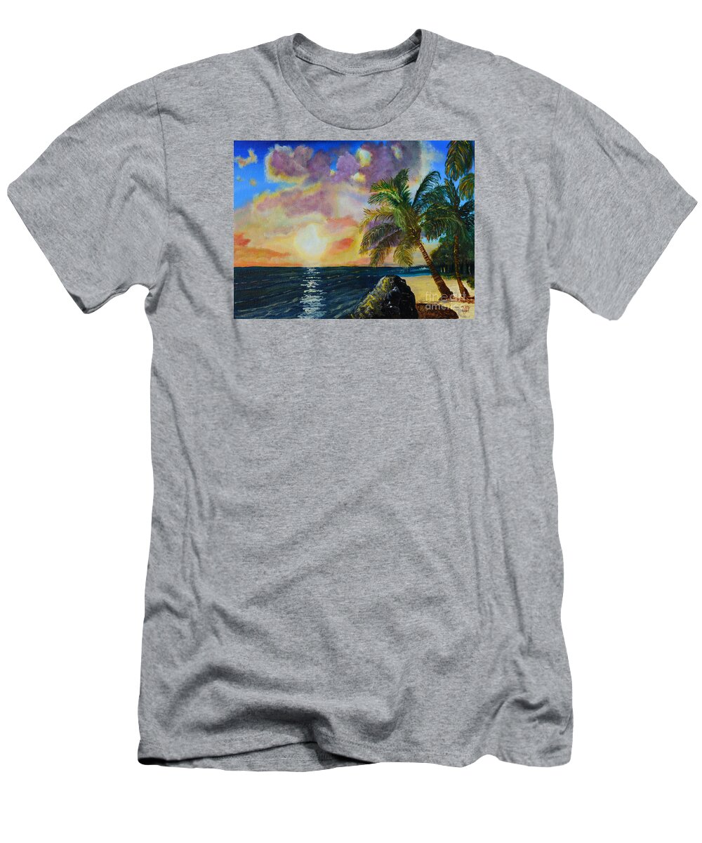 Sun Kissed Palm T-Shirt featuring the painting Sun Kissed Palm by Christine Dekkers
