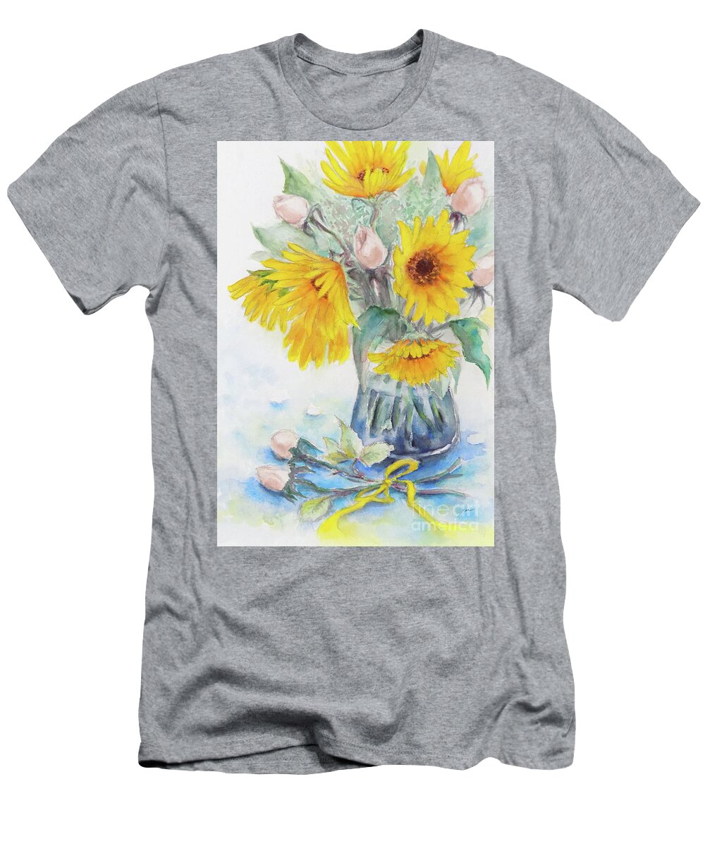 Flower T-Shirt featuring the painting Sunflower-4 by Yoshiko Mishina