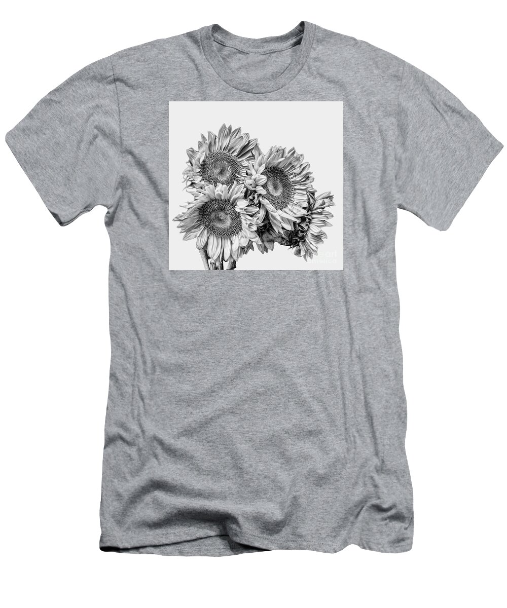 Sunflowers T-Shirt featuring the photograph Sunflower Bouquet BW by Shirley Mangini