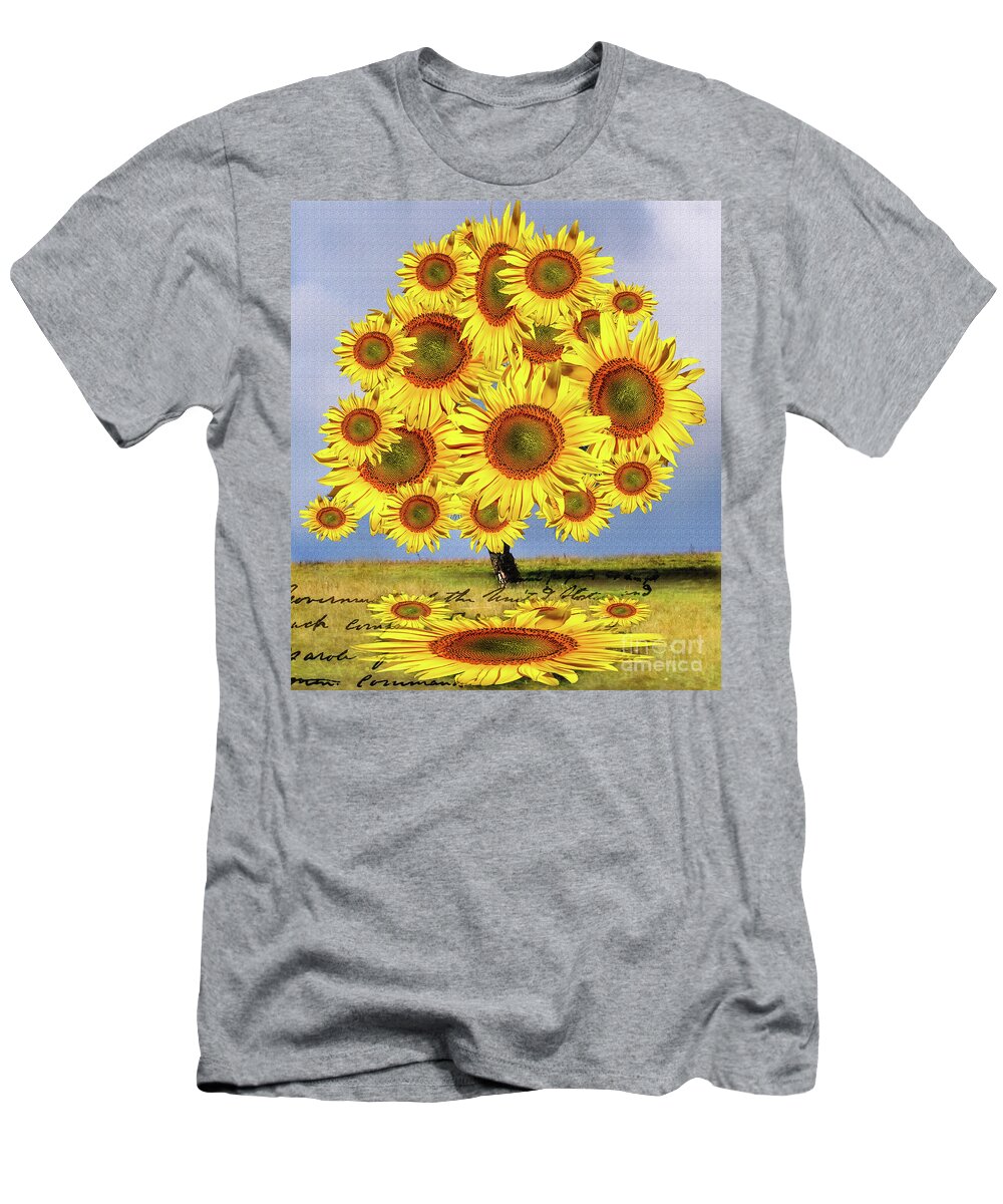 Sunflower T-Shirt featuring the digital art Sunflower Tree by Daliana Pacuraru