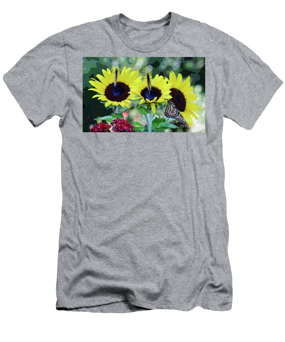 Sunflower And Butterflies T-Shirt featuring the photograph Sunflowers and Butterflies by Luana K Perez