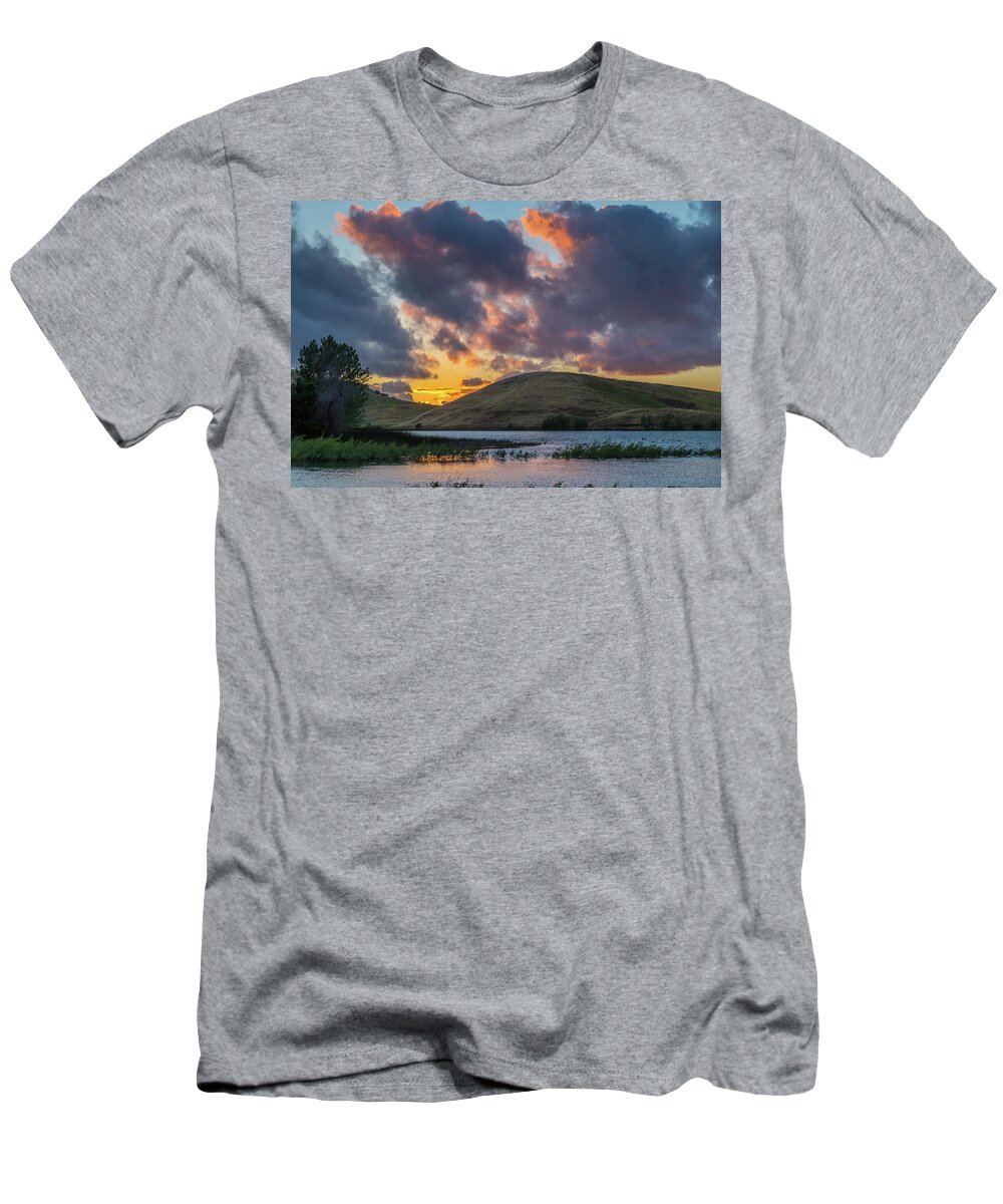 Landscape T-Shirt featuring the photograph Sunlit Clouds at Sunset by Marc Crumpler