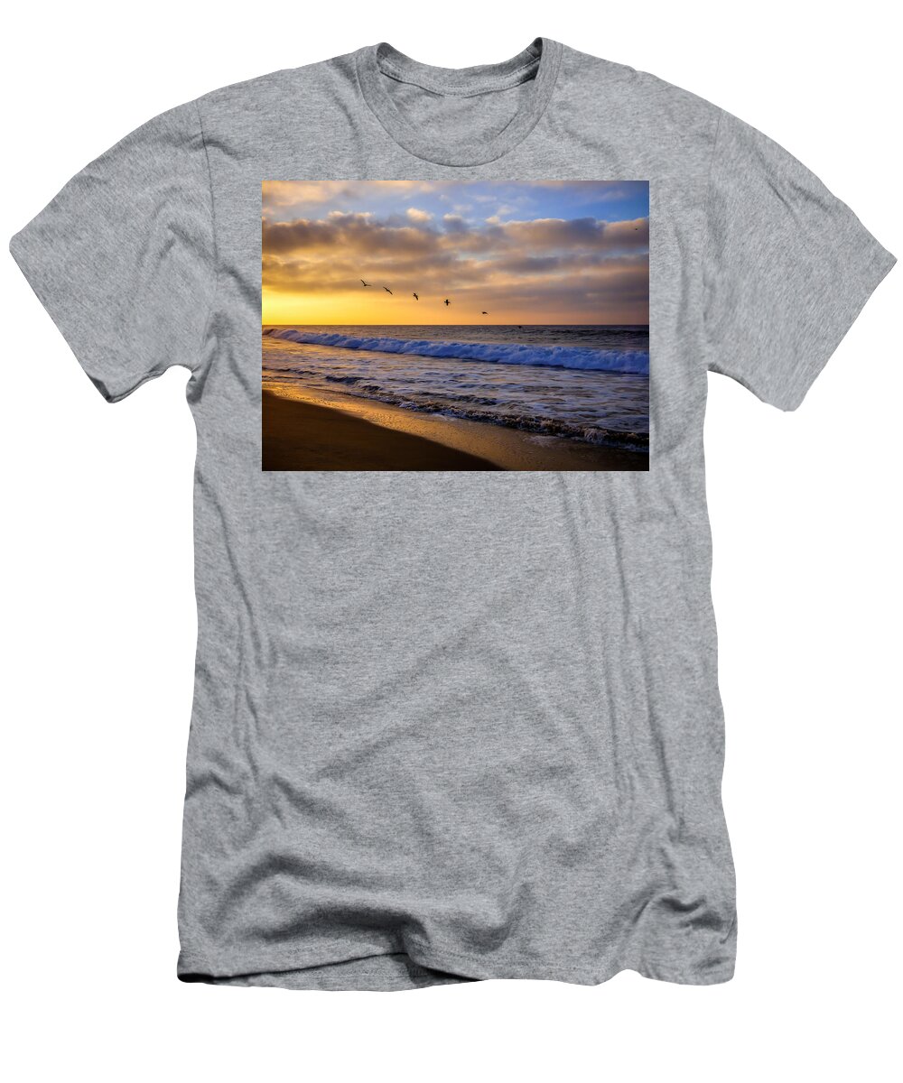 Newport Beach T-Shirt featuring the photograph Sunrise Flight by Pamela Newcomb