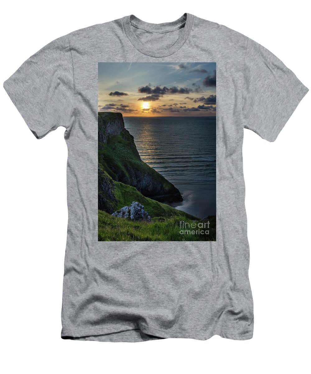 Sunset T-Shirt featuring the photograph Sunset at Rhossili Bay by Perry Rodriguez