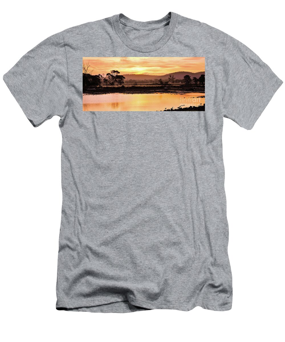 Tantaslising Tasmania Series By Lexa Harpell T-Shirt featuring the photograph Sunset at Triabunna Tasmania by Lexa Harpell