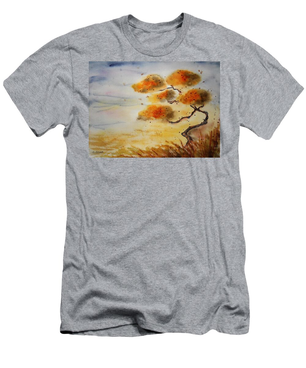 Watercolor T-Shirt featuring the painting Sunset Bonsai by Carol Crisafi