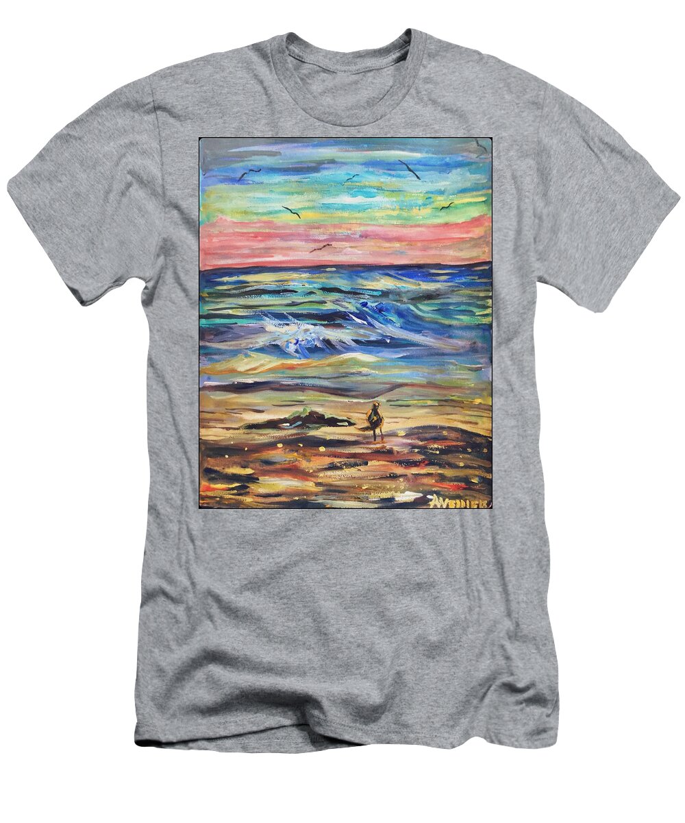 Sunset T-Shirt featuring the painting Sunset Corpus Christi Beach by Angela Weddle