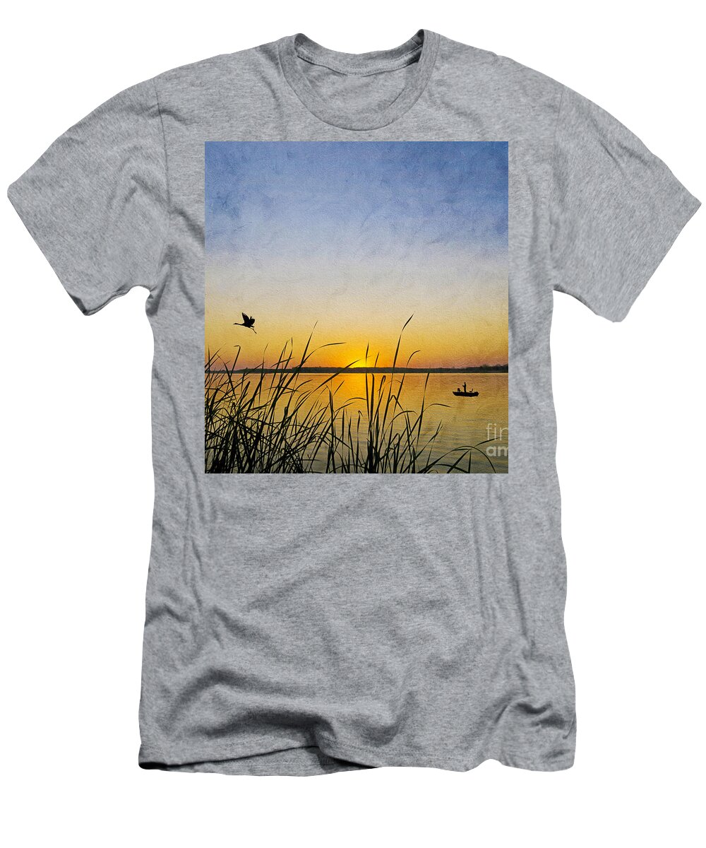 Sunset Fishing T-Shirt by Laura D Young - Pixels