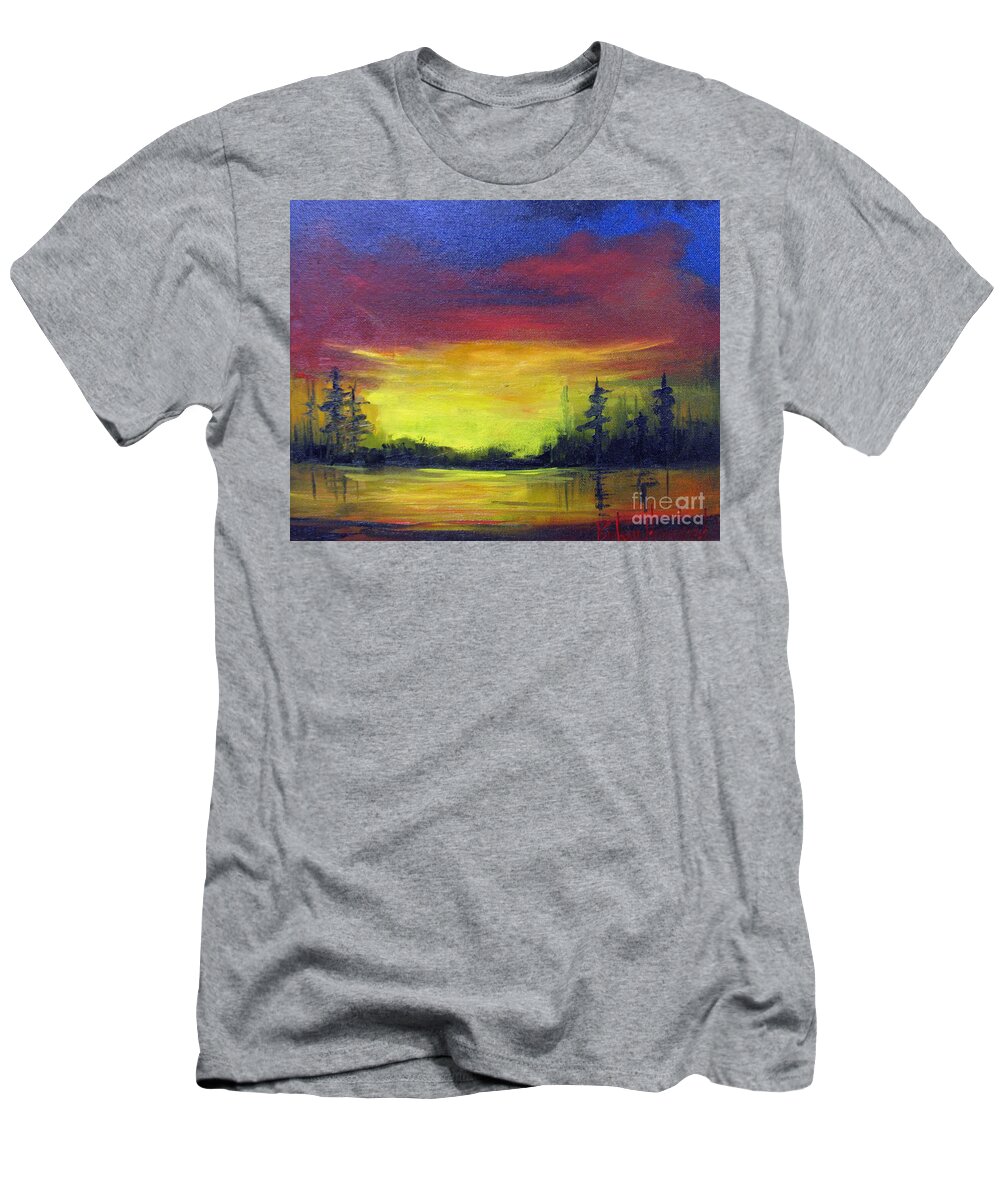 Sunset T-Shirt featuring the painting Sunset Over The Lake by Barbara Haviland