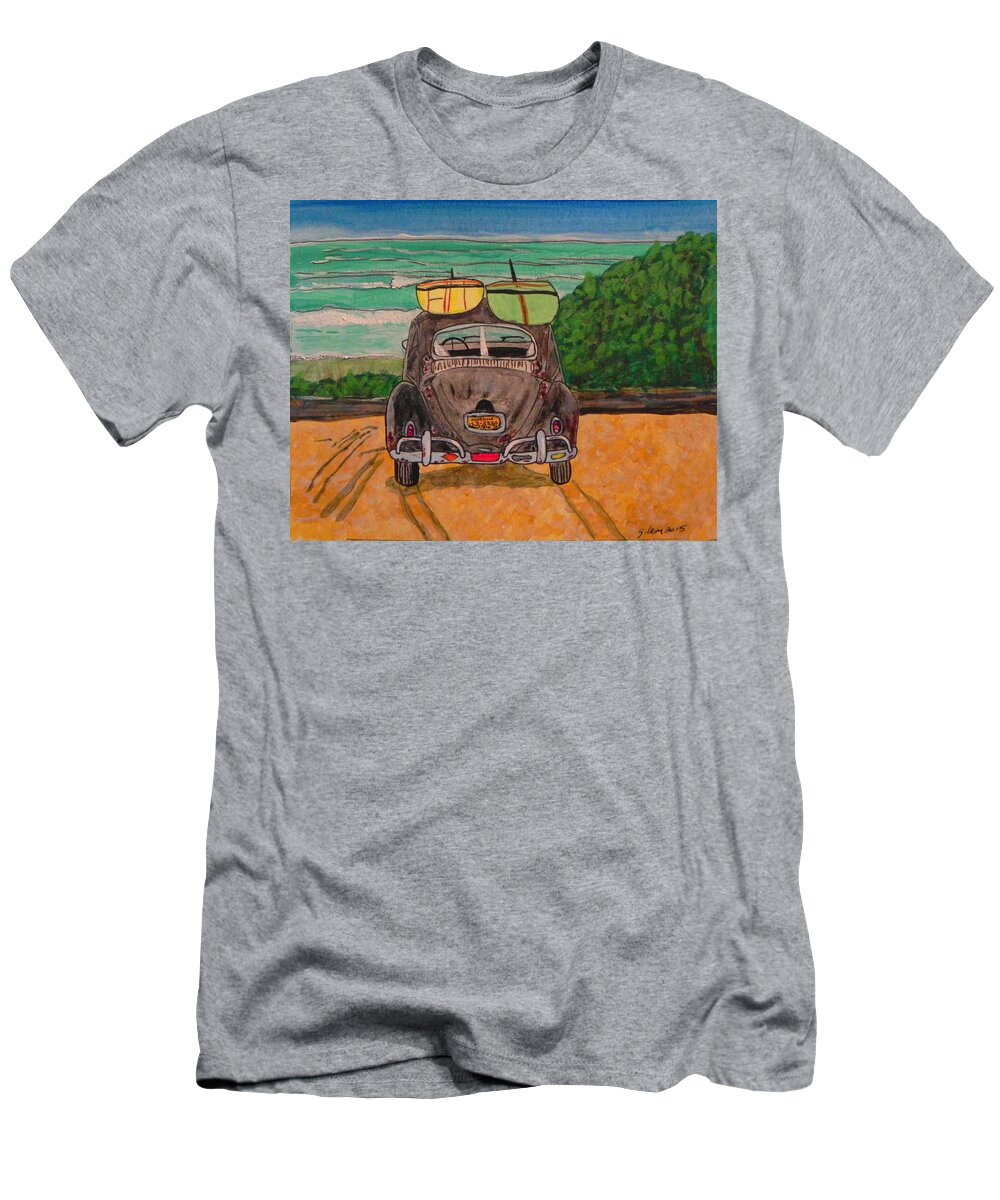 Vw Bus T-Shirt featuring the painting Surf Beetle by W Gilroy