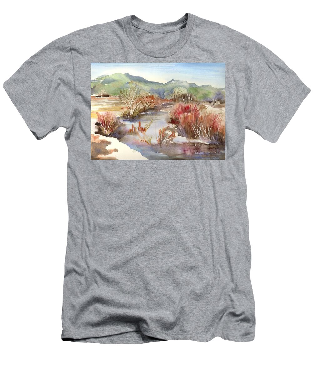 Taos T-Shirt featuring the painting Taos Pueblo by Yolanda Koh
