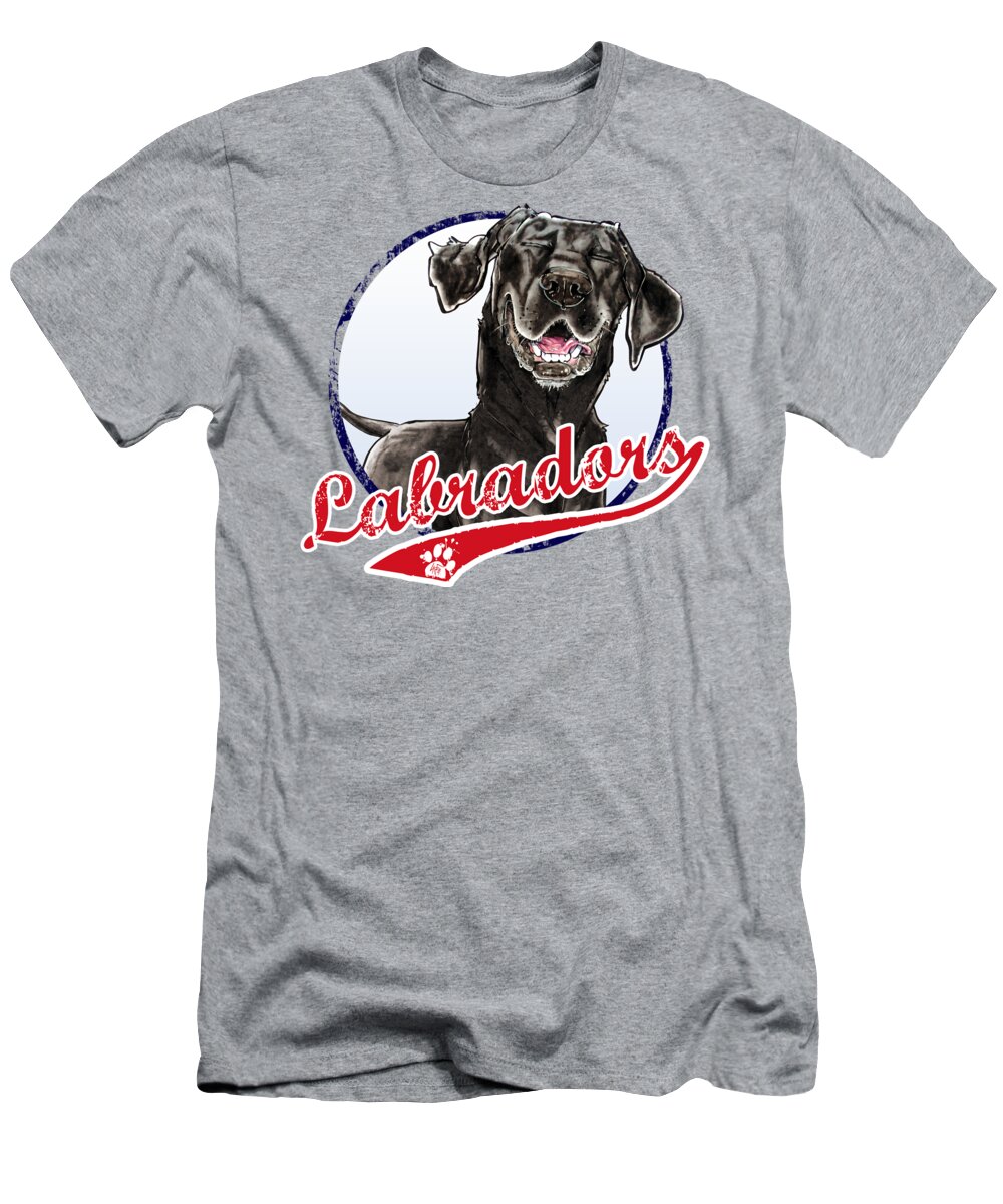 Baseball T-Shirt featuring the drawing Team Black Lab by Canine Caricatures By John LaFree