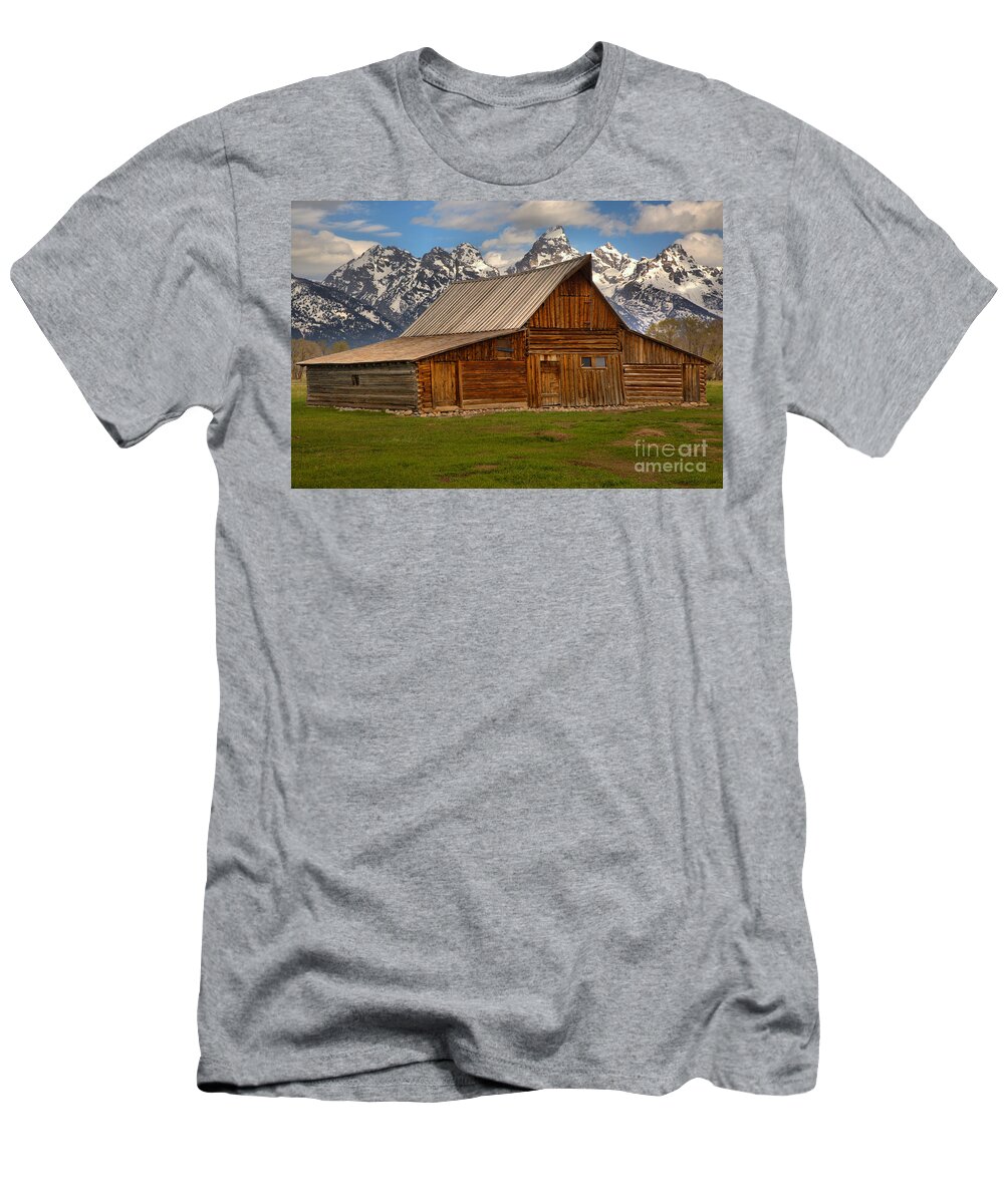 Moulton Barn T-Shirt featuring the photograph Teton Mountain Barn by Adam Jewell