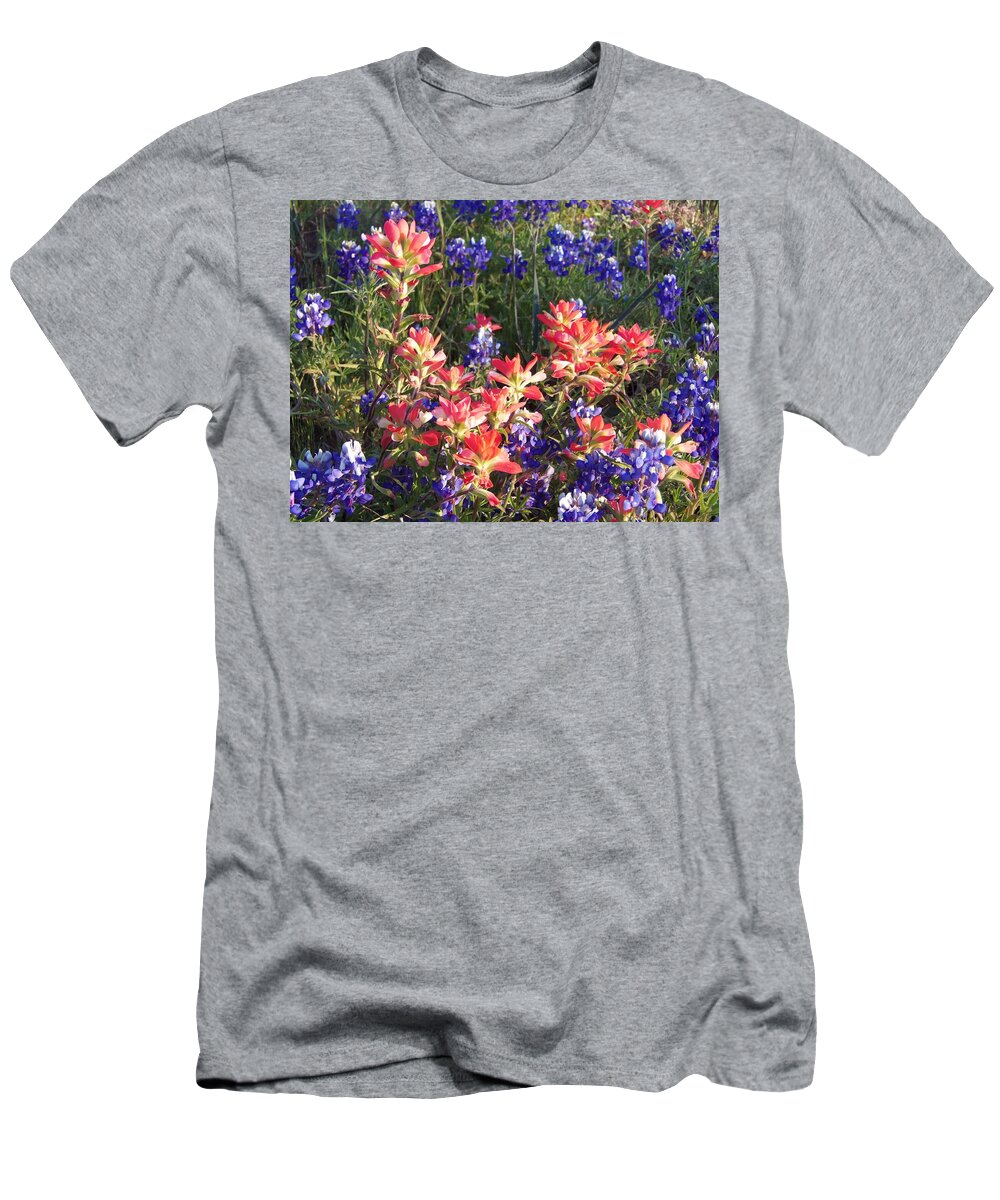 Bluebonnet Prints T-Shirt featuring the painting Texas Wildflowers by Karen Kennedy Chatham