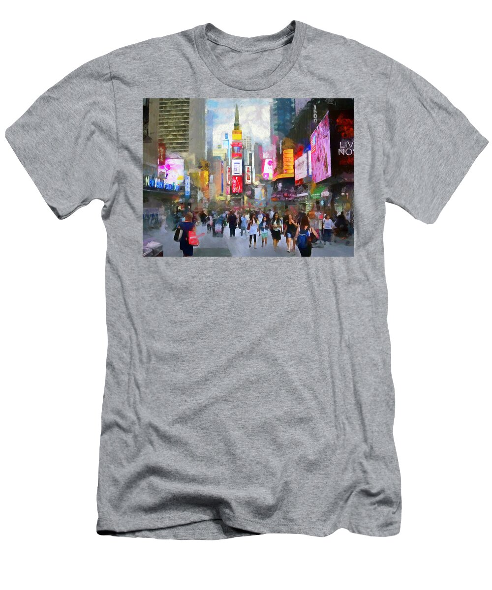 Times Square T-Shirt featuring the digital art The Big Apple by Ronald Bolokofsky