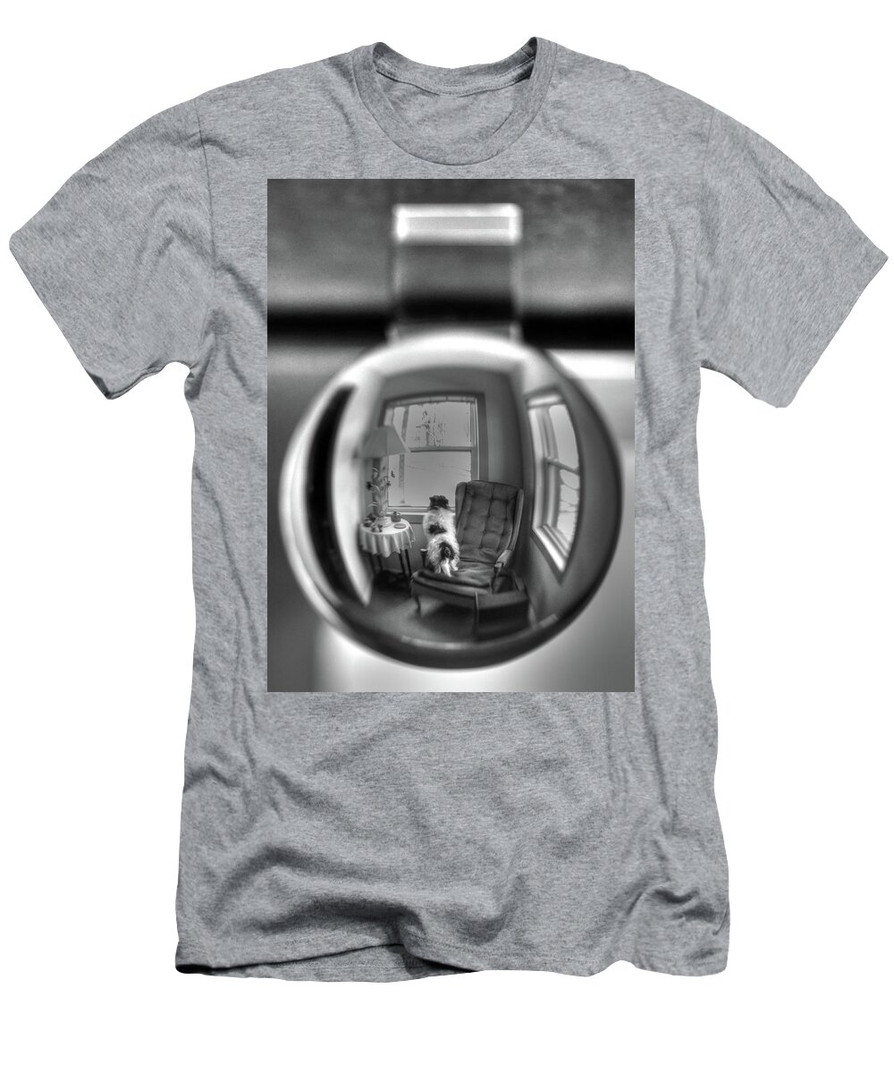 Black T-Shirt featuring the photograph The black and white globe dog by Jeffrey Platt