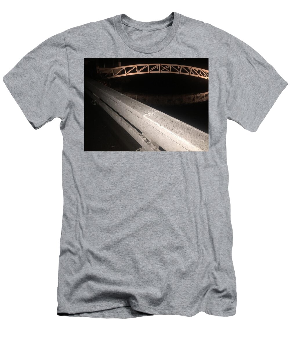 Somesville White Black Bridge Maine Railing T-Shirt featuring the photograph The Bridge and the Rail by Lena Hatch