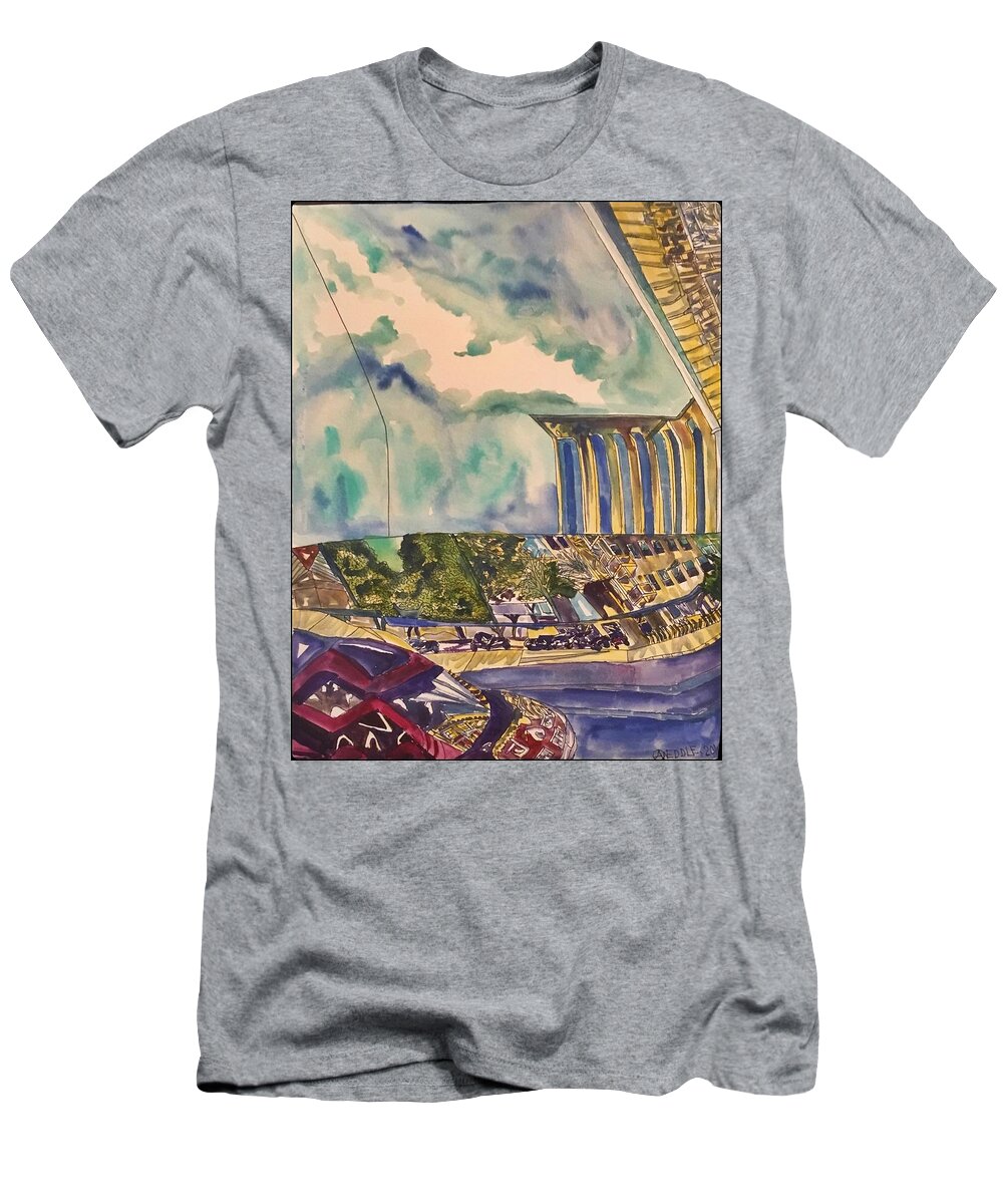 Cityscape T-Shirt featuring the painting The City-Three Views by Angela Weddle