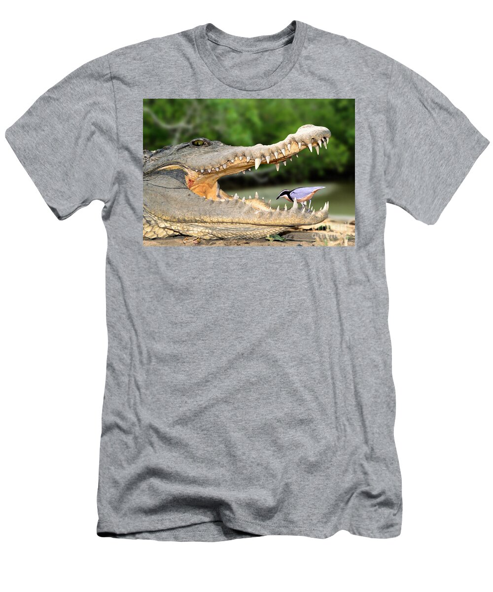 Nile Crocodile T-Shirt featuring the photograph The Crocodile Bird by Warren Photographic
