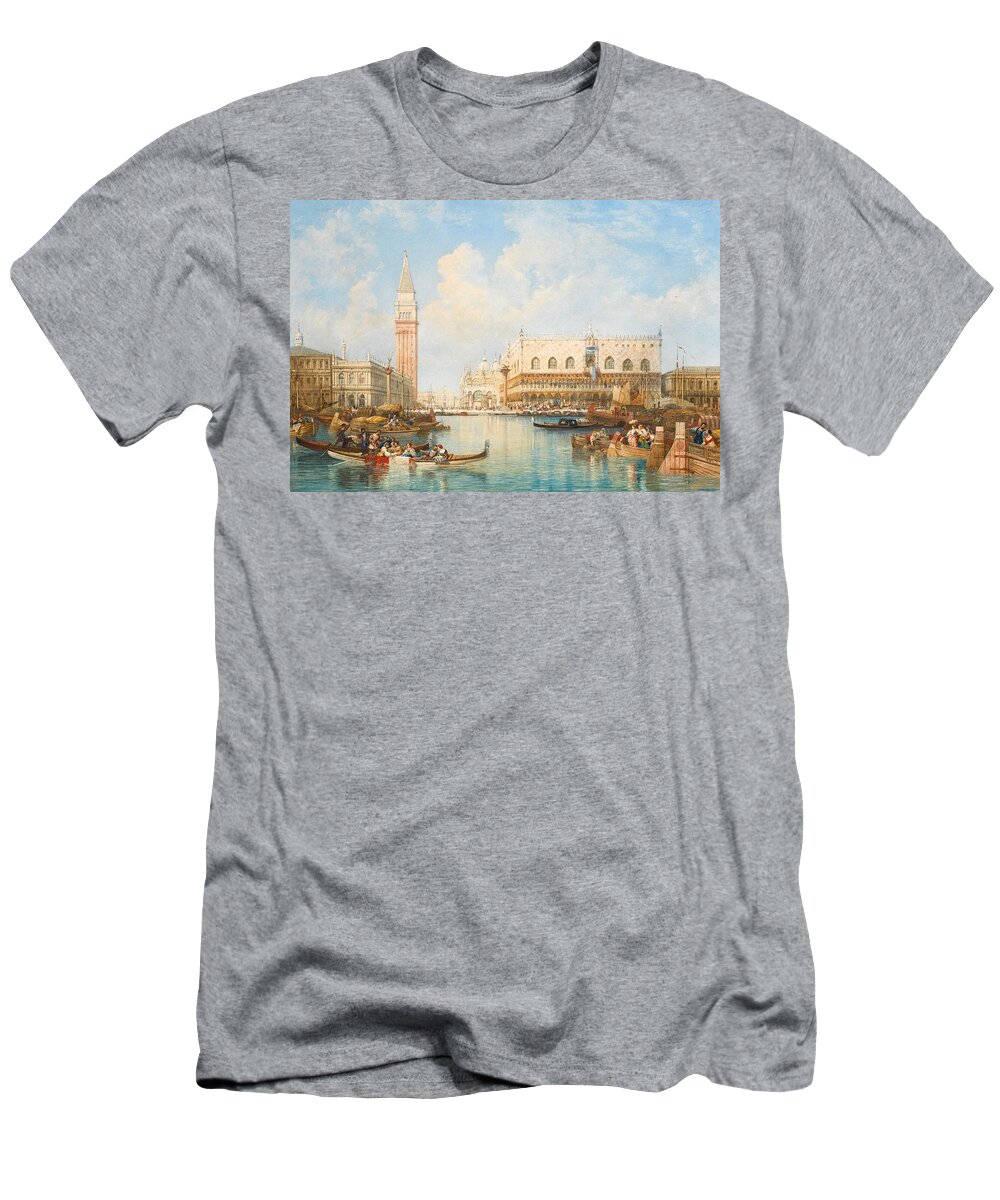 Doge T-Shirt featuring the painting The Doge's Palace and Piazetta from the Lagoon, Venice by William Wyld