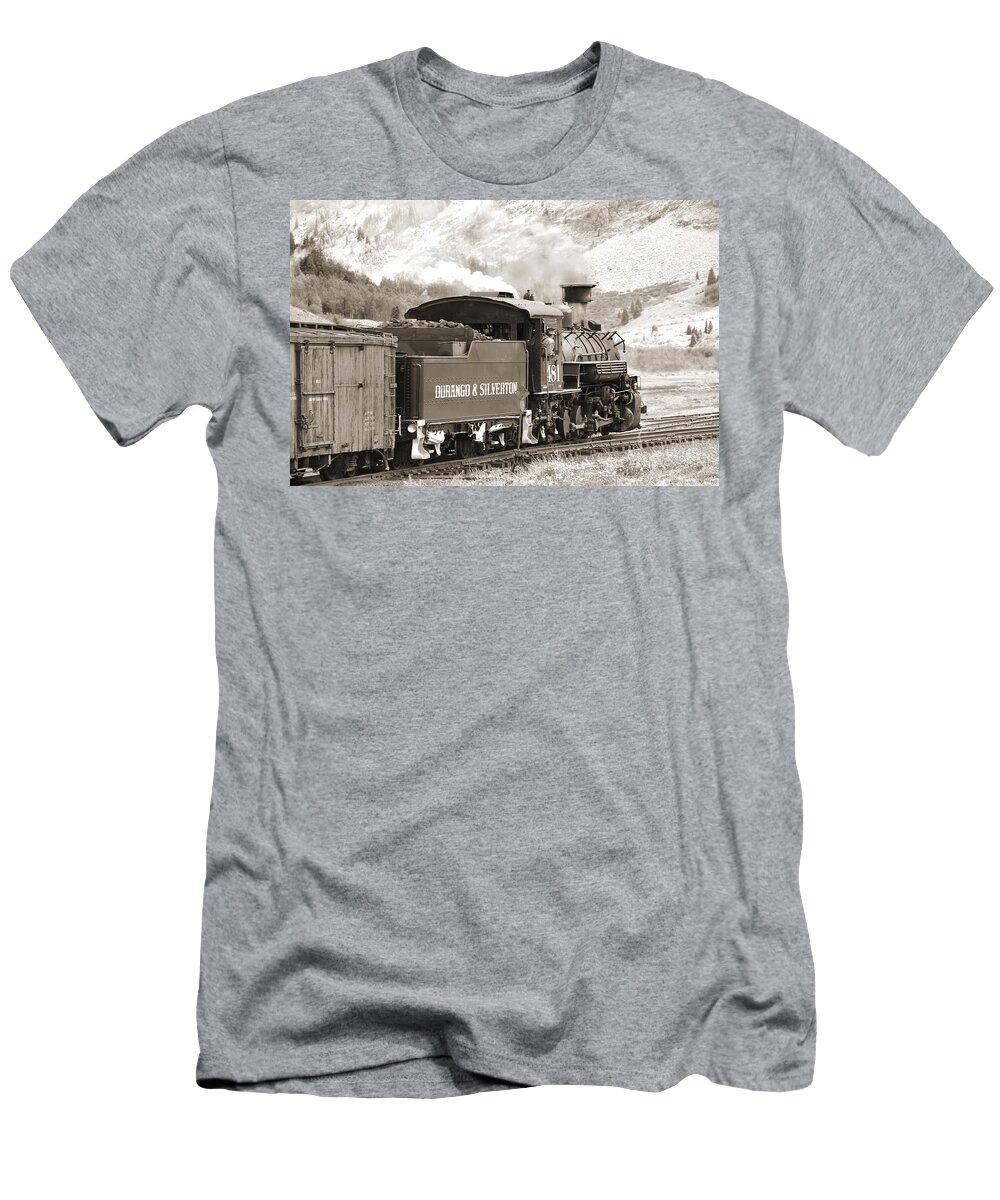  Transportation T-Shirt featuring the photograph The Durango and Silverton into the Mountains by Mike McGlothlen