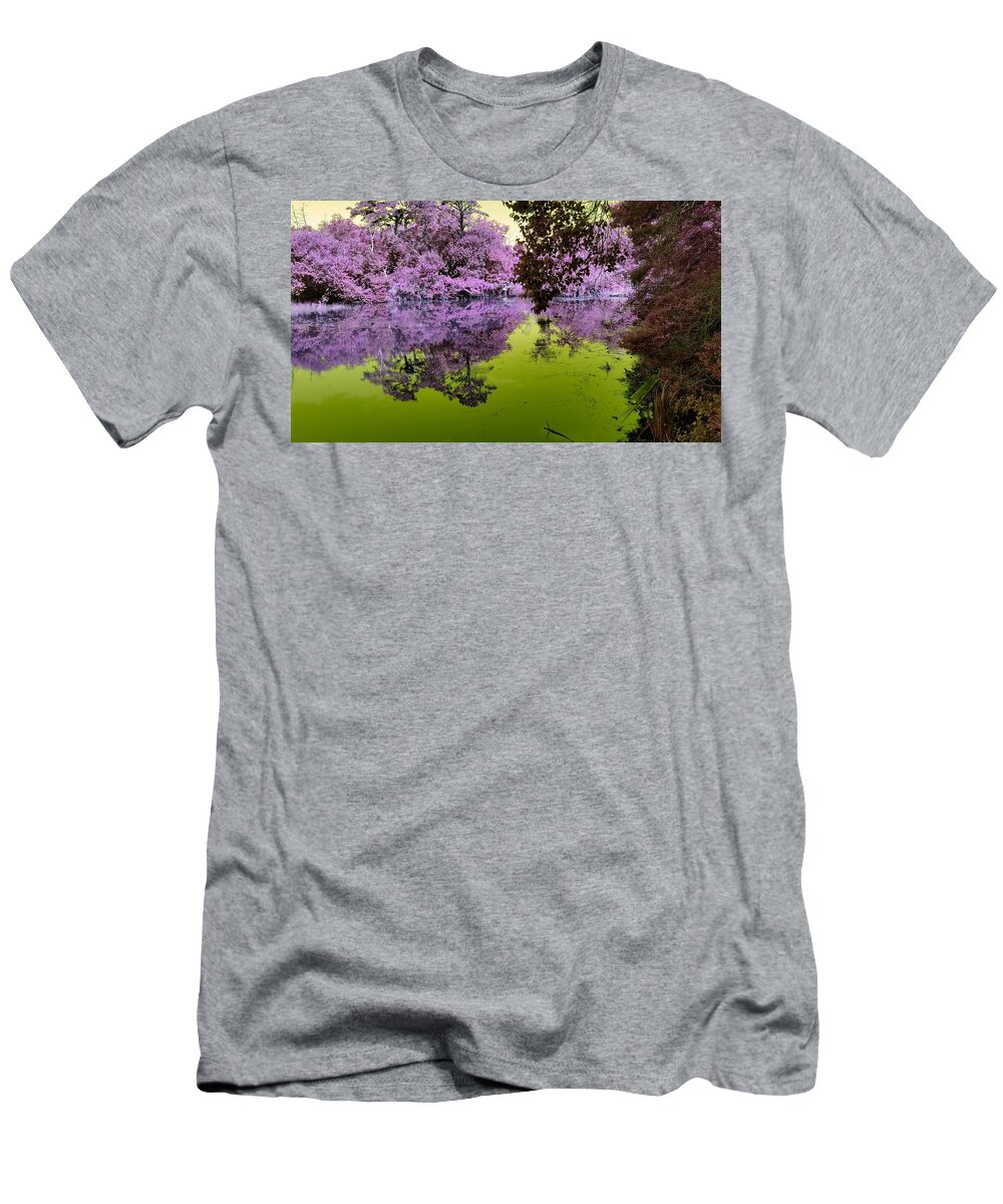 Fantasy T-Shirt featuring the mixed media The Fantasy Pond by Stacie Siemsen