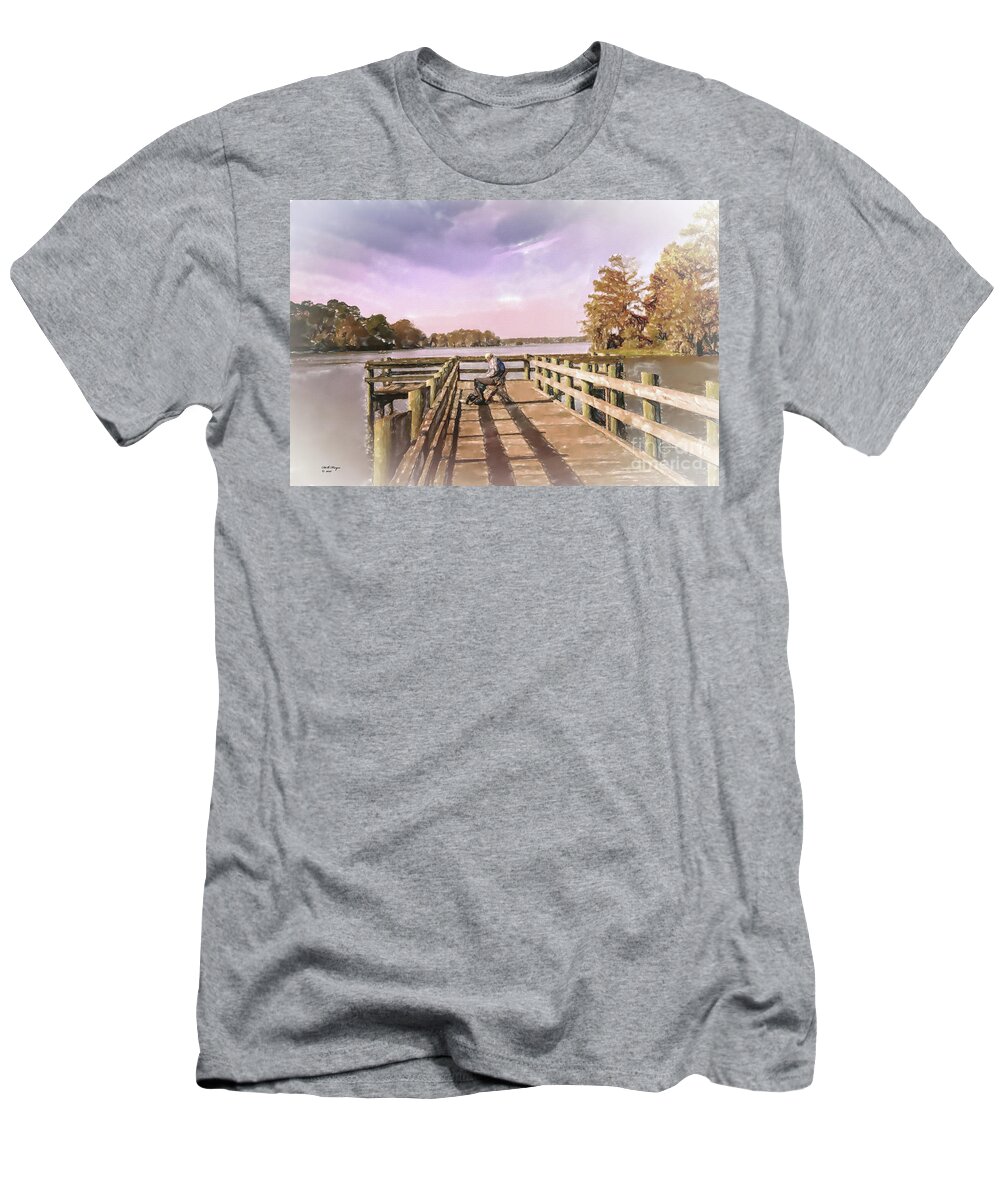 Nature T-Shirt featuring the mixed media The Fisherman by DB Hayes