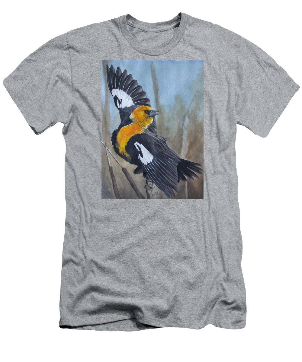 Yellow Headed Blackbird T-Shirt featuring the painting The Flirt by Barbara Keith