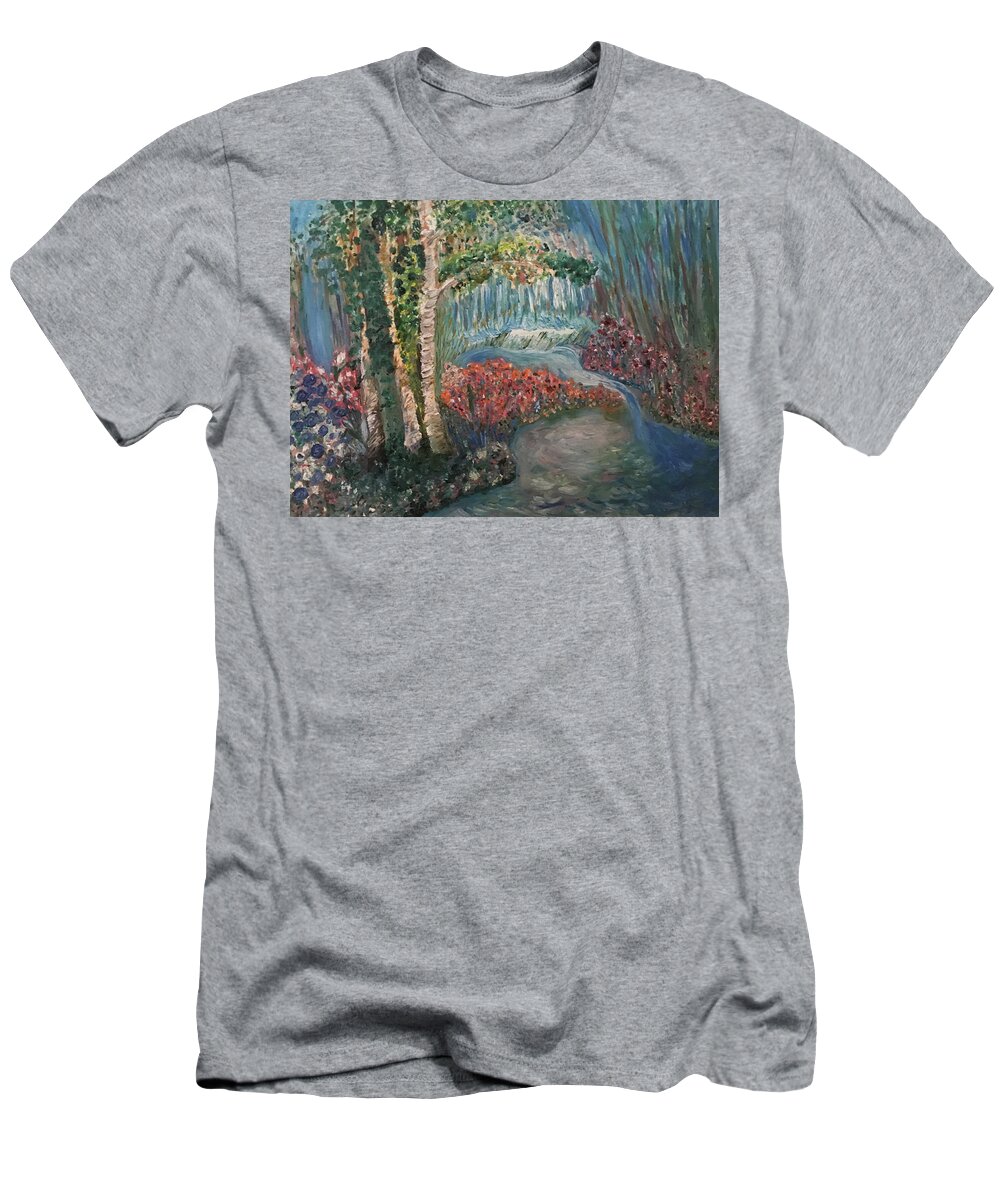 Summer T-Shirt featuring the painting The Four Seasons of the 3 Birch Trees - Summer by Susan Grunin